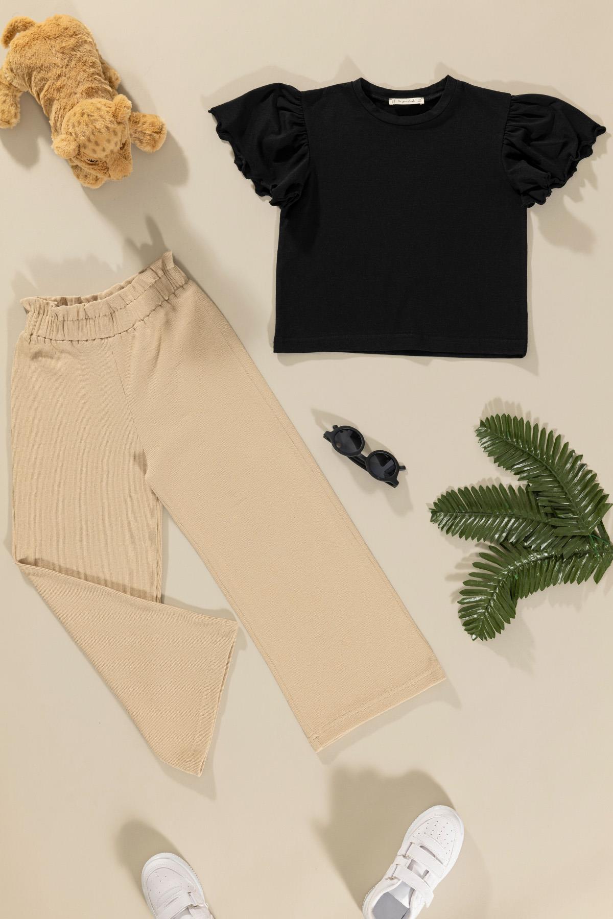 For You Kids Fırfır Detaylı Tsihrt Pantolon Taş Takım For You Kids Fırfır Detaylı Tsihrt Pantolon Taş Takım