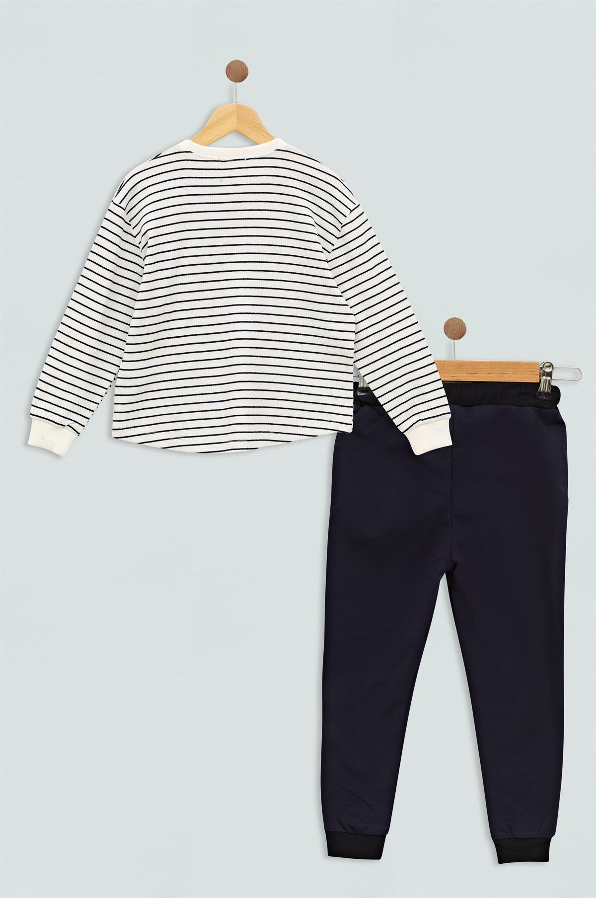 For You Kids Alt Üst takım For You Kids For You Kids Çizgili Lacivert Cep Detaylı Alt Üst Takım