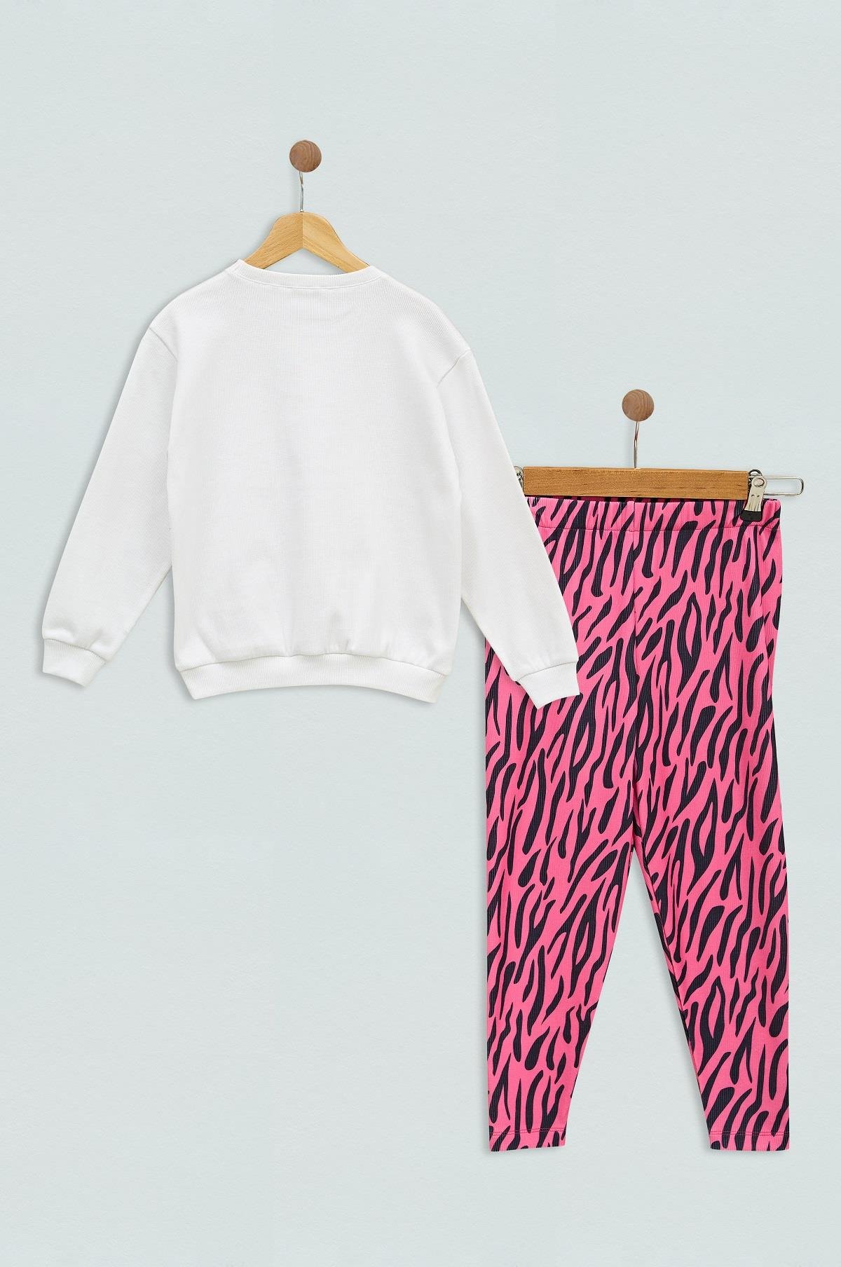 For You Kids Alt Üst takım For You Kids For You Kids Love Zebra Baskılı Fuşya Alt Üst Takım