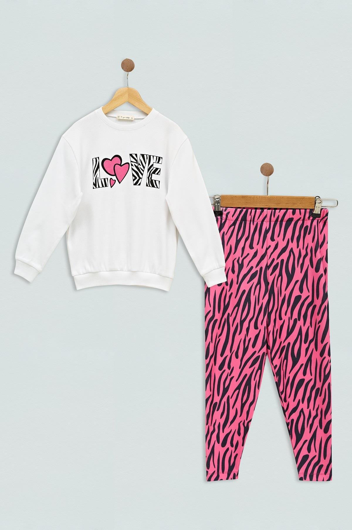 For You Kids Alt Üst takım For You Kids For You Kids Love Zebra Baskılı Fuşya Alt Üst Takım