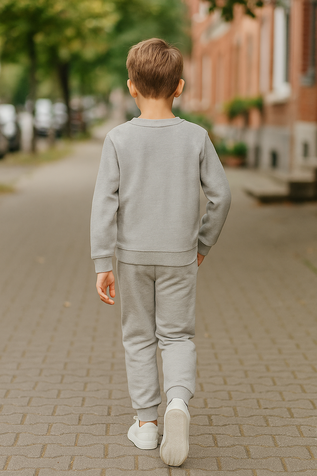 İnce Çizgili Sweatshirt Jogger Gri Alt Üst Takım/For You Kids/Alt Üst Takım For You Kids İnce Çizgili Sweatshirt Jogger Gri Alt Üst Takım