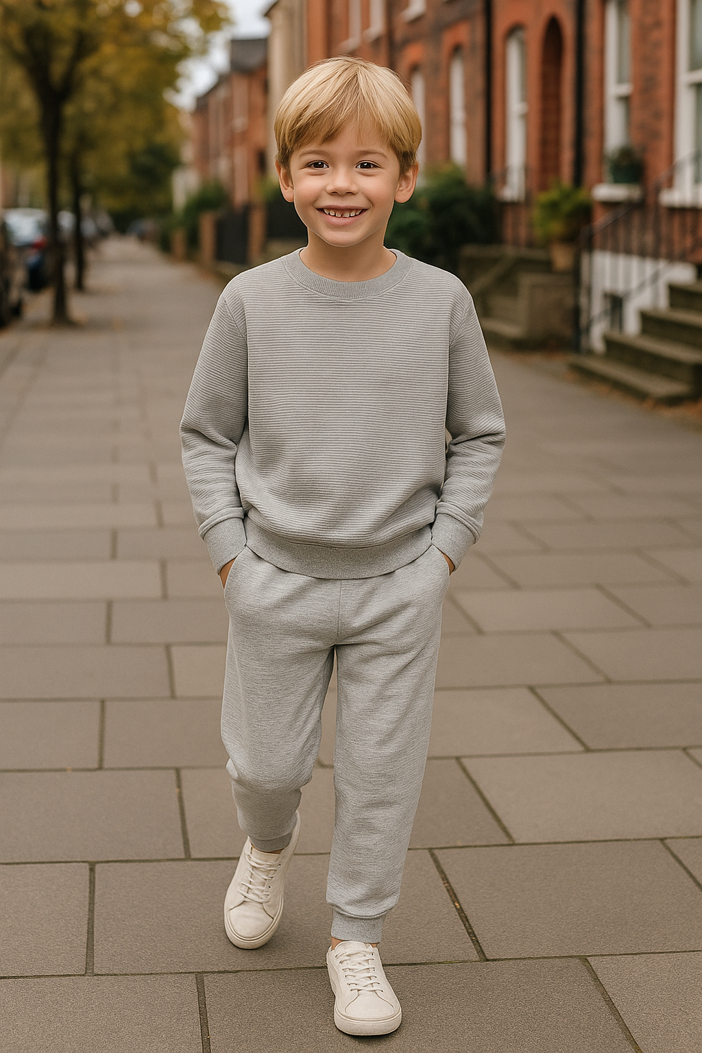 İnce Çizgili Sweatshirt Jogger Gri Alt Üst Takım/For You Kids/Alt Üst Takım For You Kids İnce Çizgili Sweatshirt Jogger Gri Alt Üst Takım