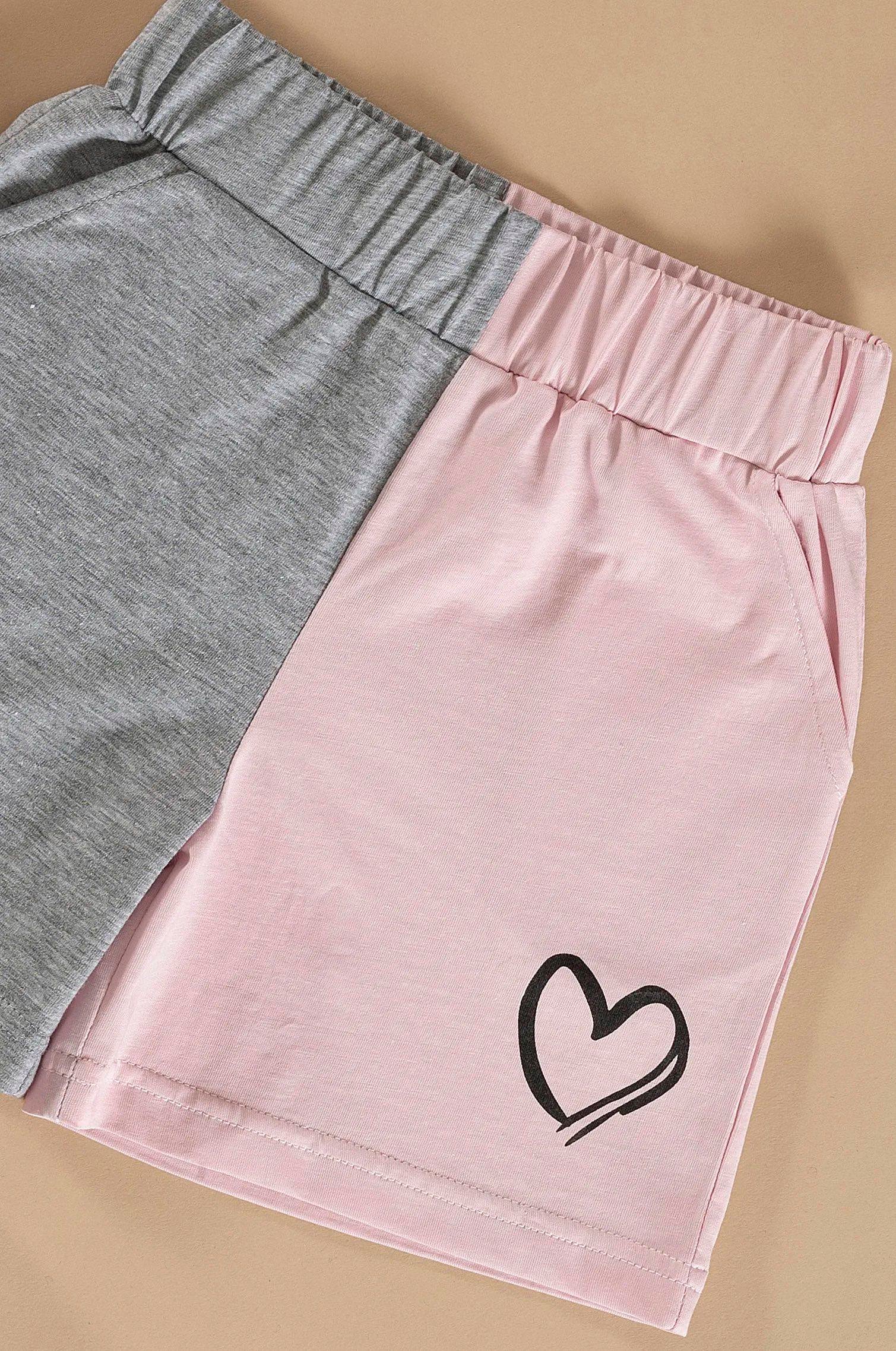 Kalp Baskılı Gri Tshirt Şort Takım  For You Kids Kalp Baskılı Gri Tshirt Şort Takım 