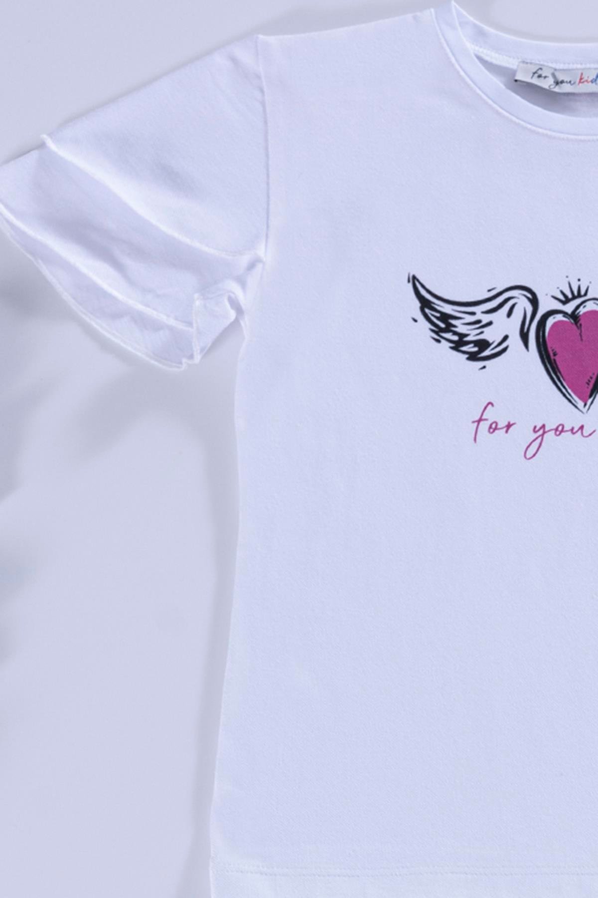 For You Kids Kalp Kanat Desen Mor Beyaz T-shirt Şort Takım For You Kids Kalp Kanat Desen Mor Beyaz T-shirt Şort Takım