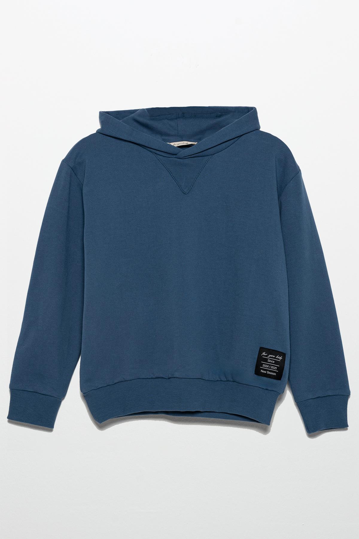 For You Kids Kapişonlu Etiket Detaylı Jogger İndigo Alt Üst Takım For You Kids Kapişonlu Etiket Detaylı Jogger İndigo Alt Üst Takım