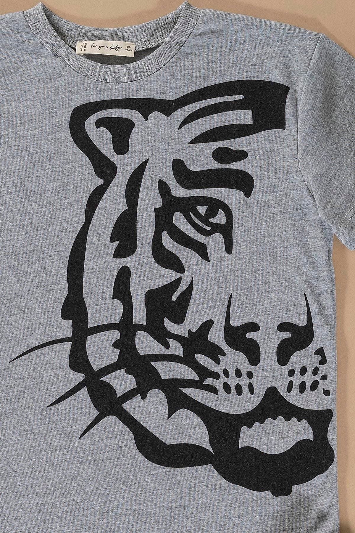 Kaplan Baskılı Siyah Tshirt Şort Takım  For You Kids Kaplan Baskılı Siyah Tshirt Şort Takım 