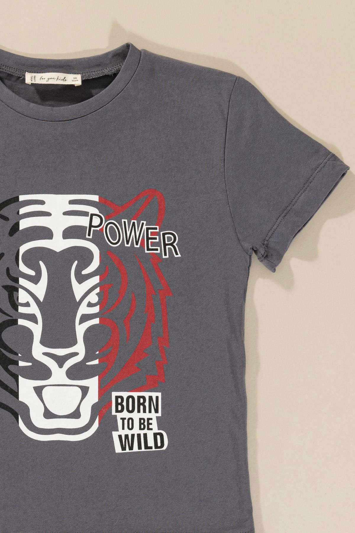 For You Kids Kaplan Baskılı Tshirt Şort Antrasit Takım For You Kids Kaplan Baskılı Tshirt Şort Antrasit Takım