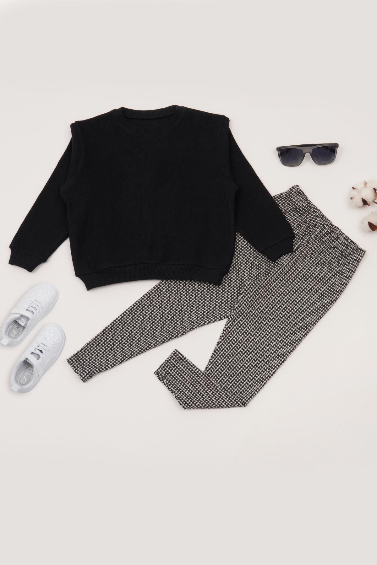 Kaz Ayağı Desenli Alt Üst Taytlı Takım For You Kids Kaz Ayağı Desenli Alt Üst Taytlı Takım