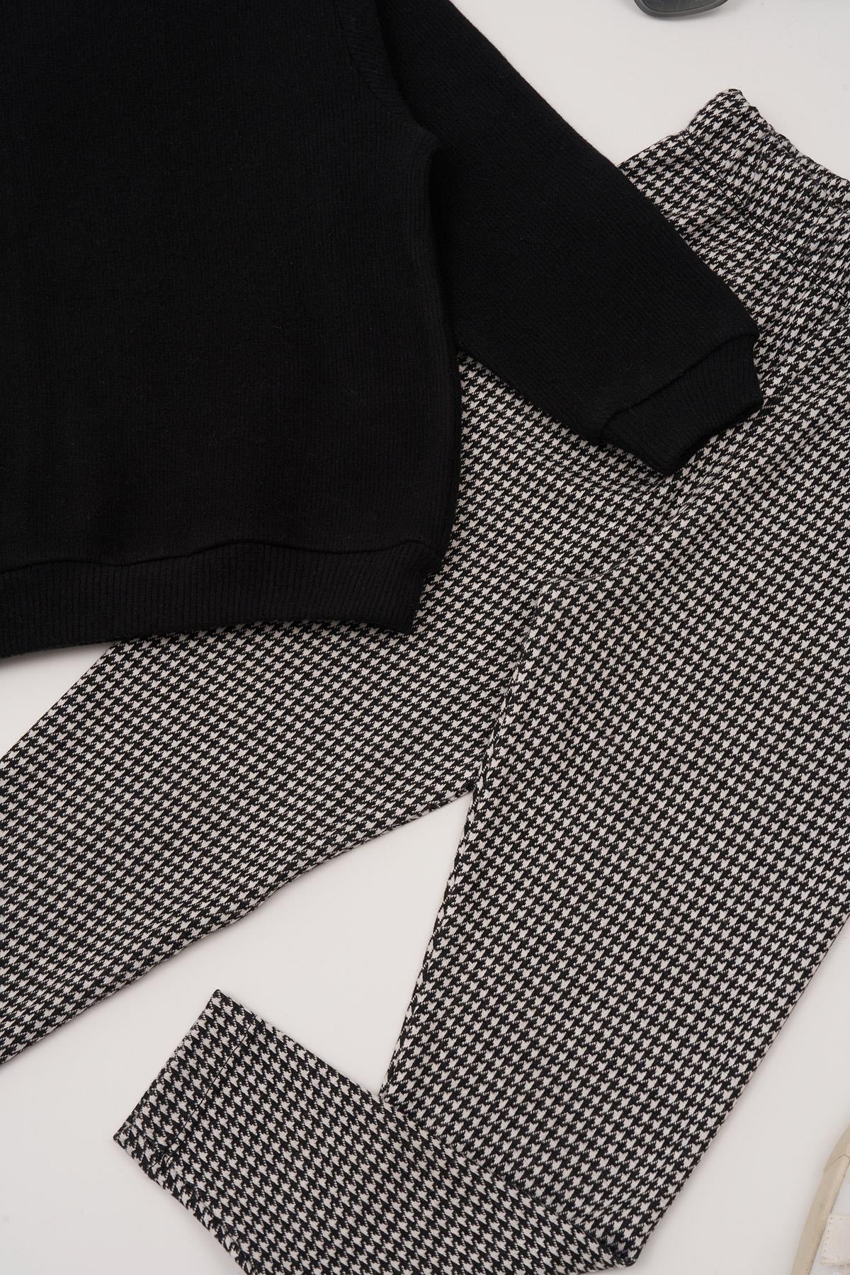 Kaz Ayağı Desenli Alt Üst Taytlı Takım For You Kids Kaz Ayağı Desenli Alt Üst Taytlı Takım