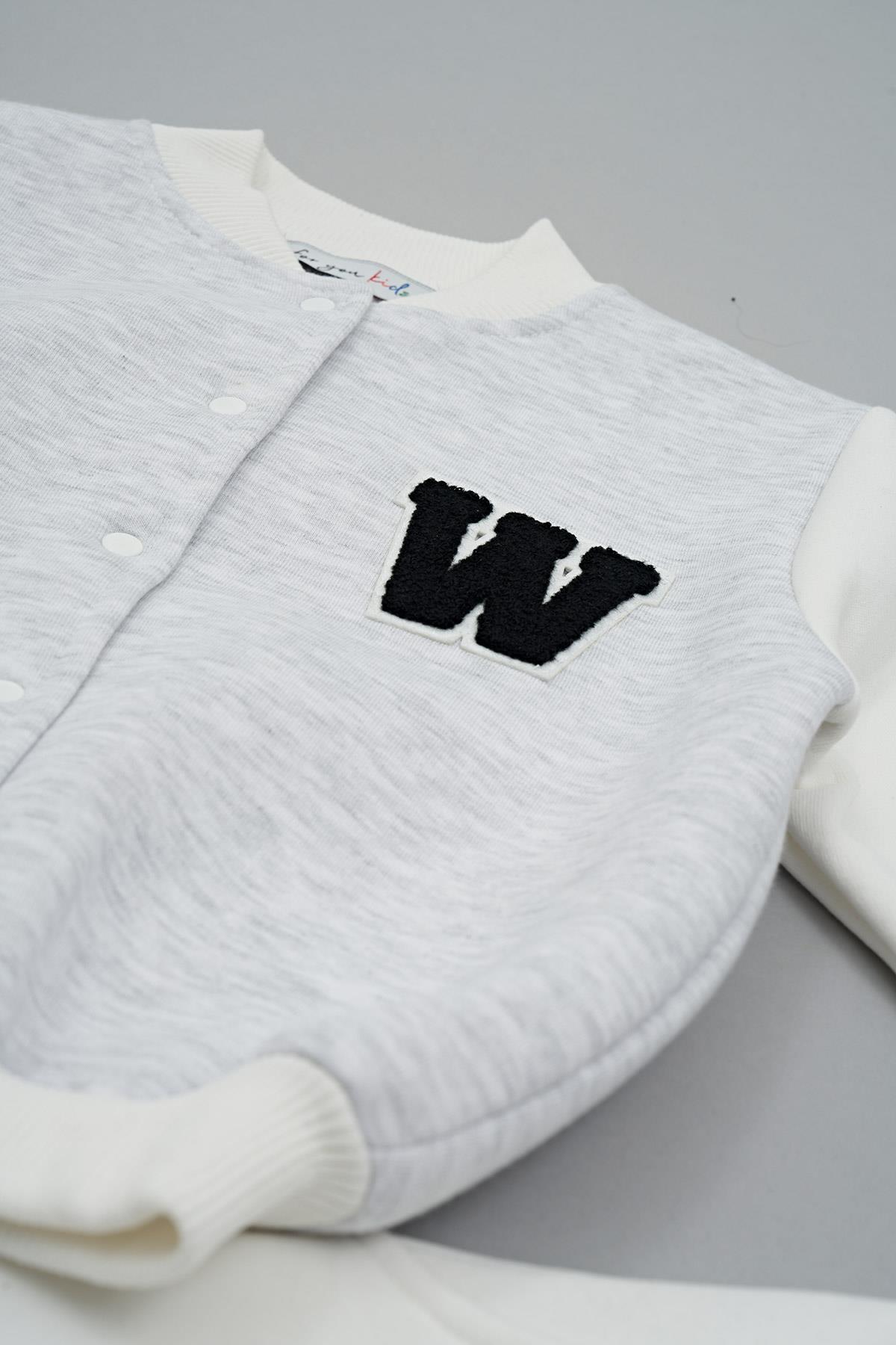 For You Kids Kolej Ceket W Nakışlı Gri Alt Üst Takım  For You Kids Kolej Ceket W Nakışlı Gri Alt Üst Takım 