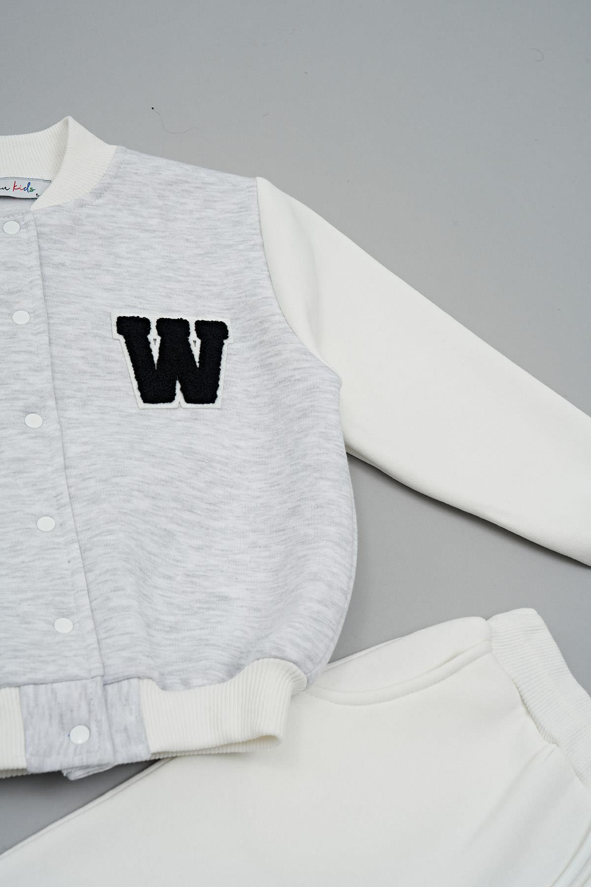 For You Kids Kolej Ceket W Nakışlı Gri Alt Üst Takım  For You Kids Kolej Ceket W Nakışlı Gri Alt Üst Takım 
