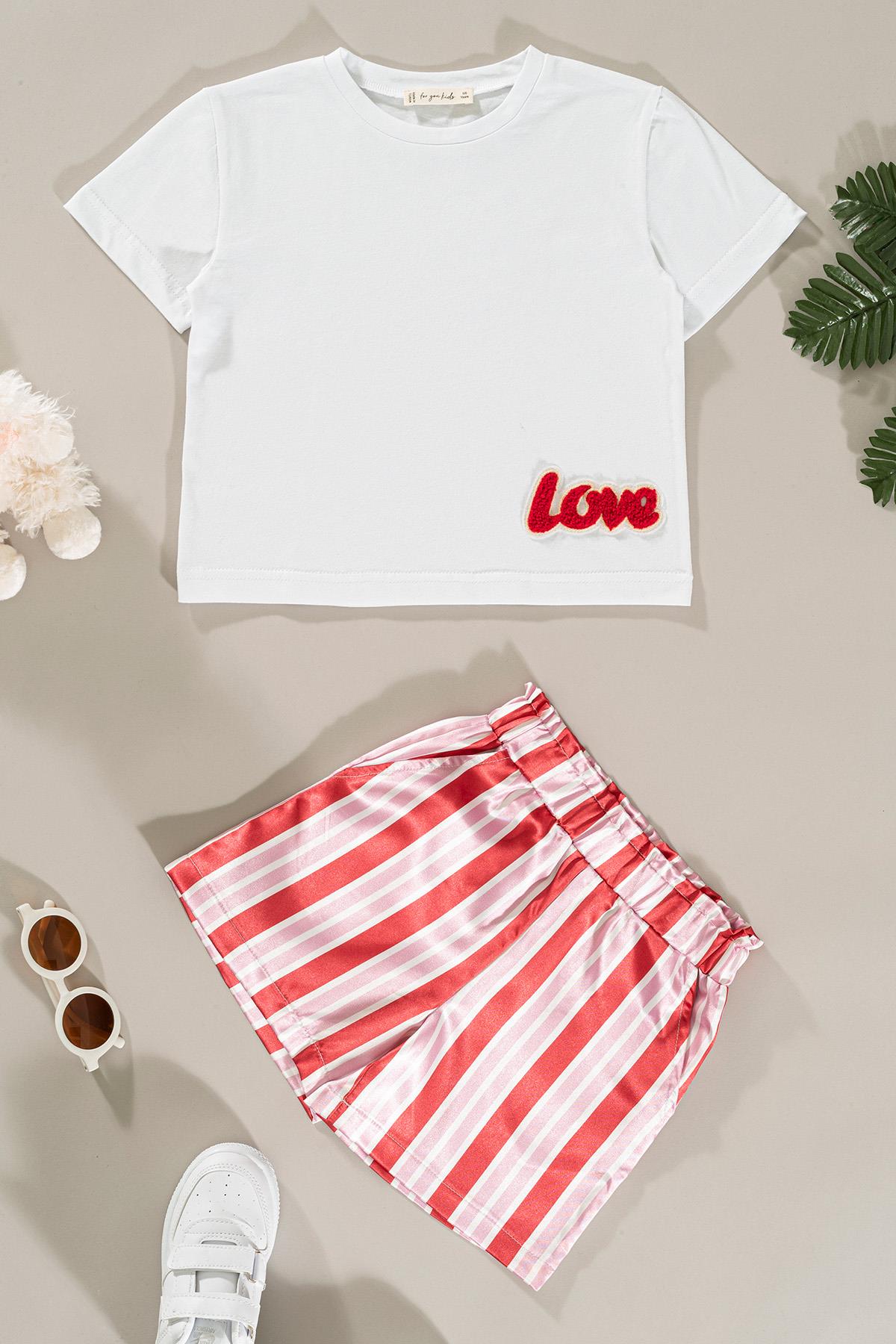 For You Kids Love Nakışlı Kırmızı Beyaz Çizgili Şort Alt Üst Takım For You Kids Love Nakışlı Kırmızı Beyaz Çizgili Şort Alt Üst Takım
