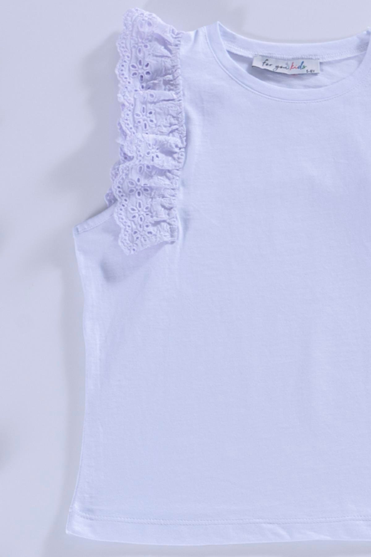 For You Kids Omuz Dantelli Mor Beyaz Bluz Şort Takım For You Kids Omuz Dantelli Mor Beyaz Bluz Şort Takım