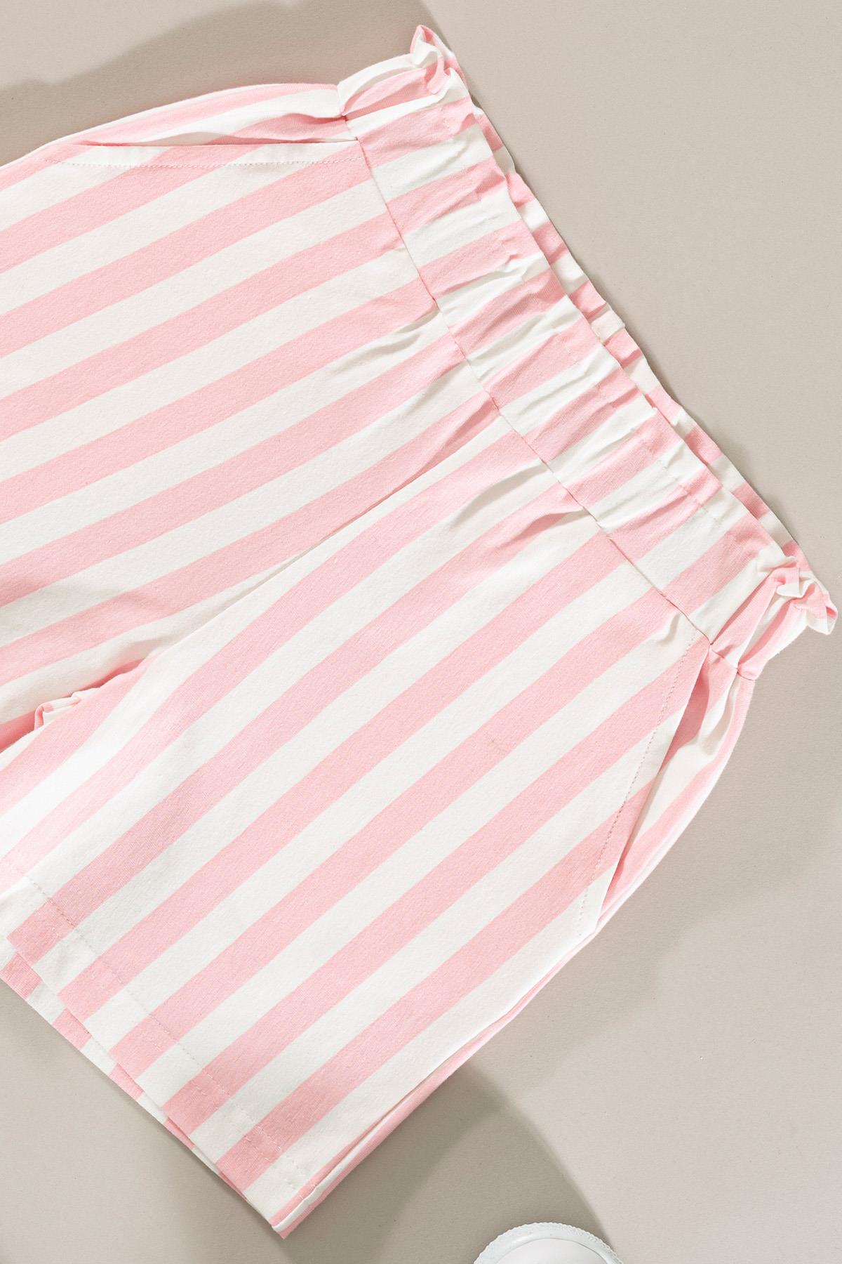 For You Kids Pembe Çizgili Şort Tshirt Takım For You Kids Pembe Çizgili Şort Tshirt Takım