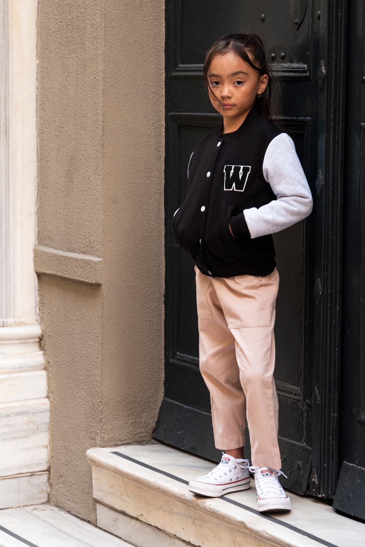 For You Kids W Nakışlı Kız Çocuk Siyah Bomber Kolej Ceket For You Kids W Nakışlı Kız Çocuk Siyah Bomber Kolej Ceket