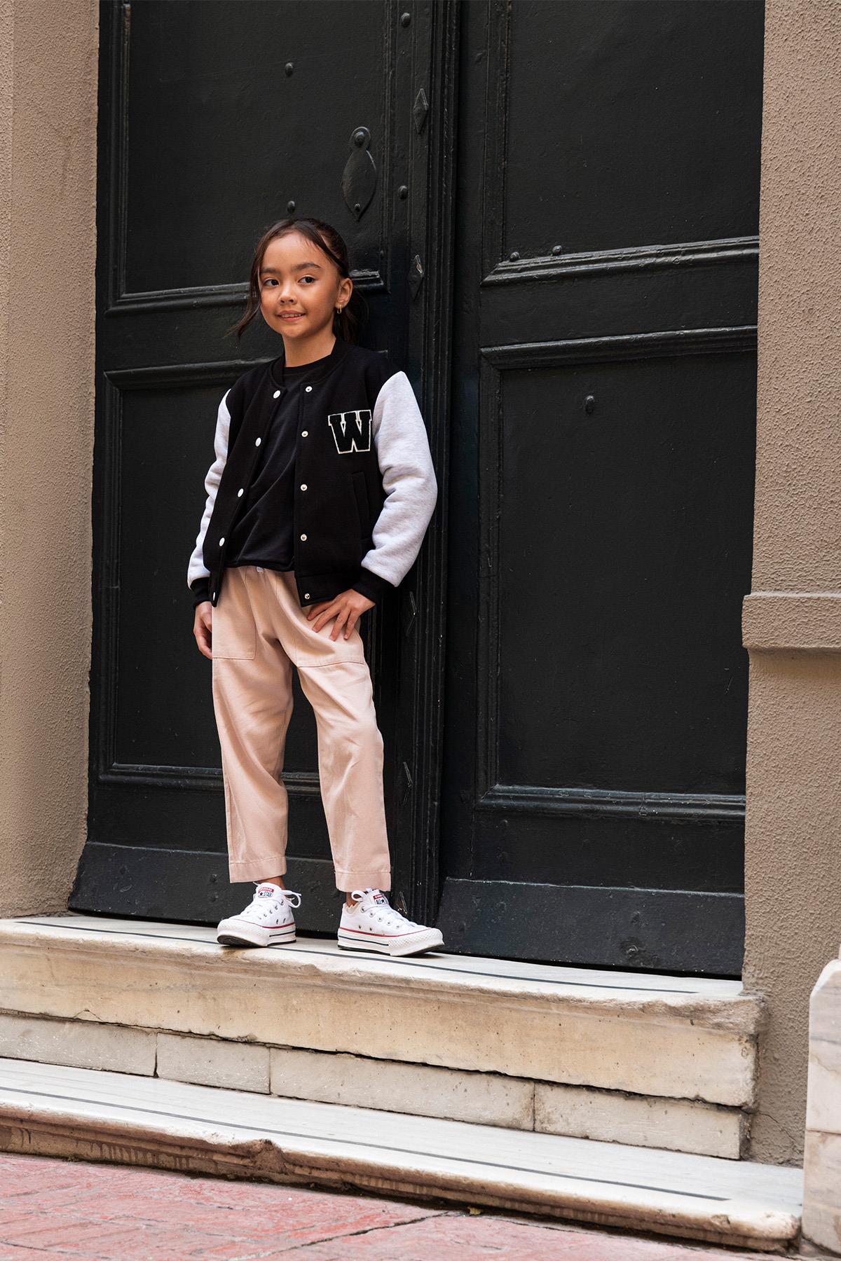 For You Kids W Nakışlı Kız Çocuk Siyah Bomber Kolej Ceket For You Kids W Nakışlı Kız Çocuk Siyah Bomber Kolej Ceket