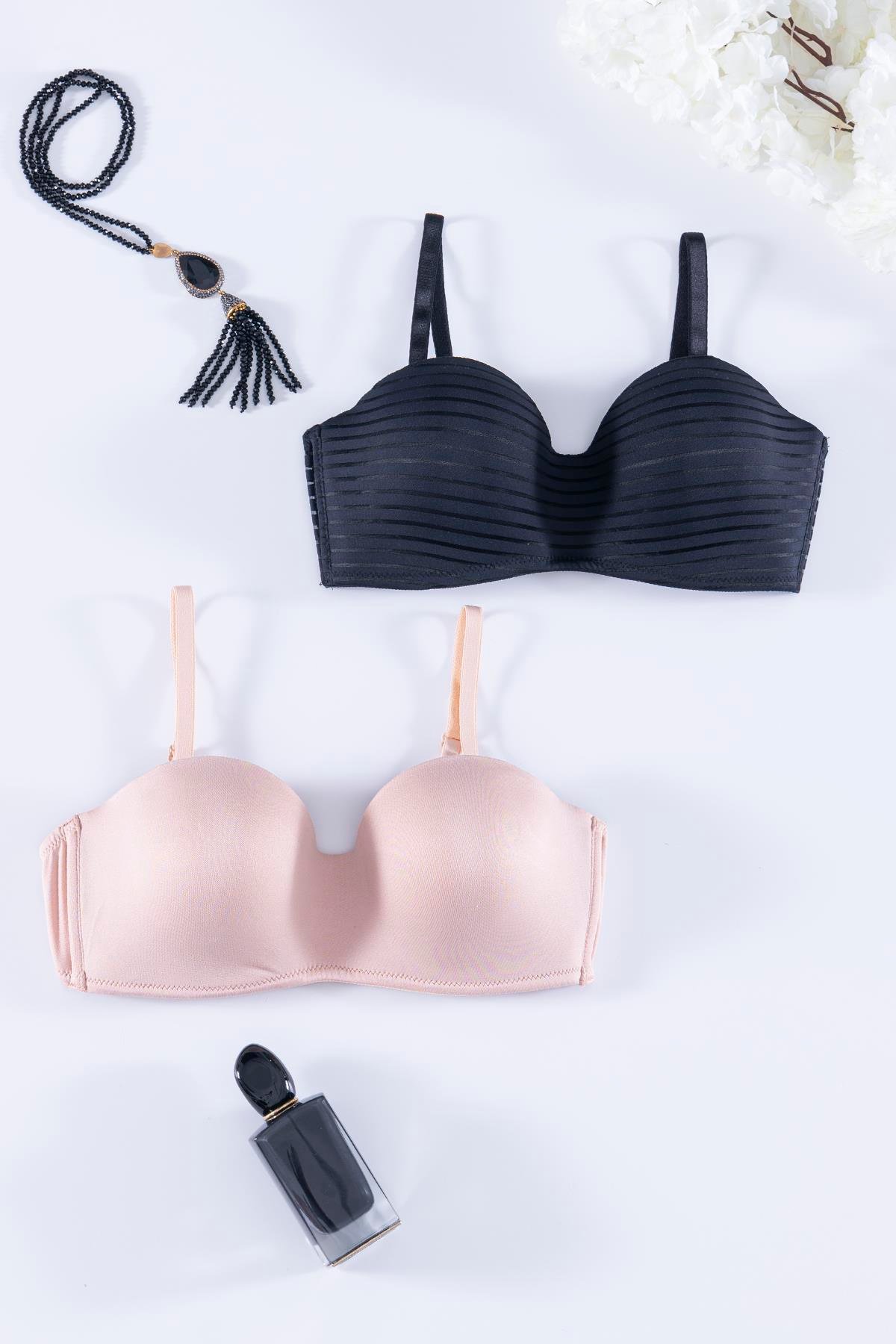 For You Lingerie 2'li Bütün Kap Siyah ve Ten Straplez Sütyen Set For You Lingerie 2'li Bütün Kap Siyah ve Ten Straplez Sütyen Set