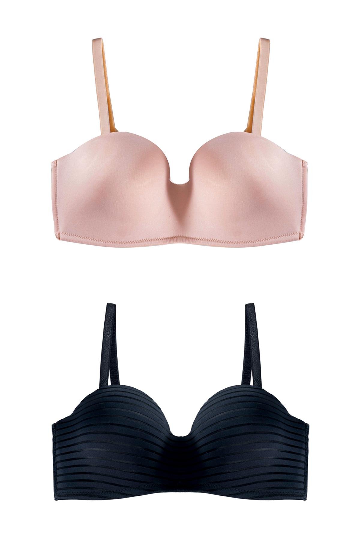 For You Lingerie 2'li Bütün Kap Siyah ve Ten Straplez Sütyen Set For You Lingerie 2'li Bütün Kap Siyah ve Ten Straplez Sütyen Set