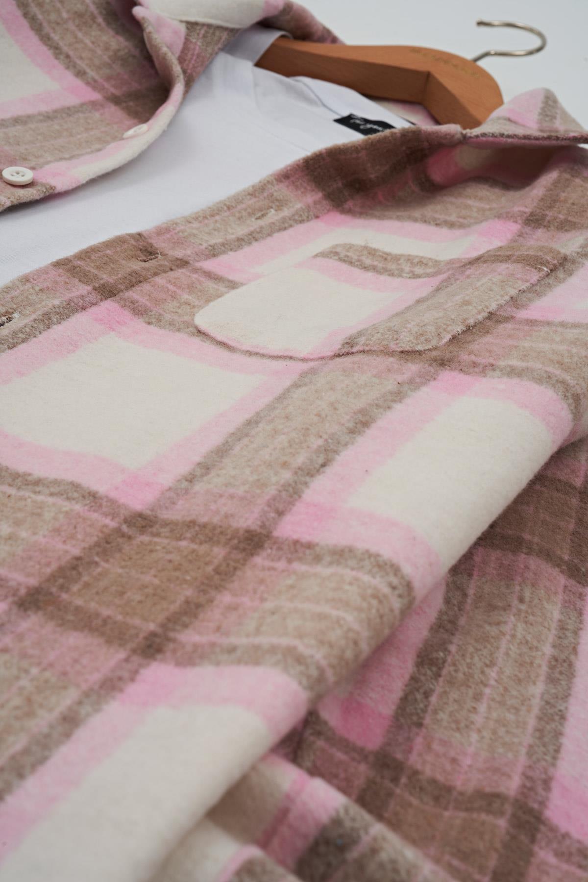 For You Man Flanel Boxy Pembe Çizgili Gömlek  For You Man Flanel Regular Pembe Çizgili Gömlek 