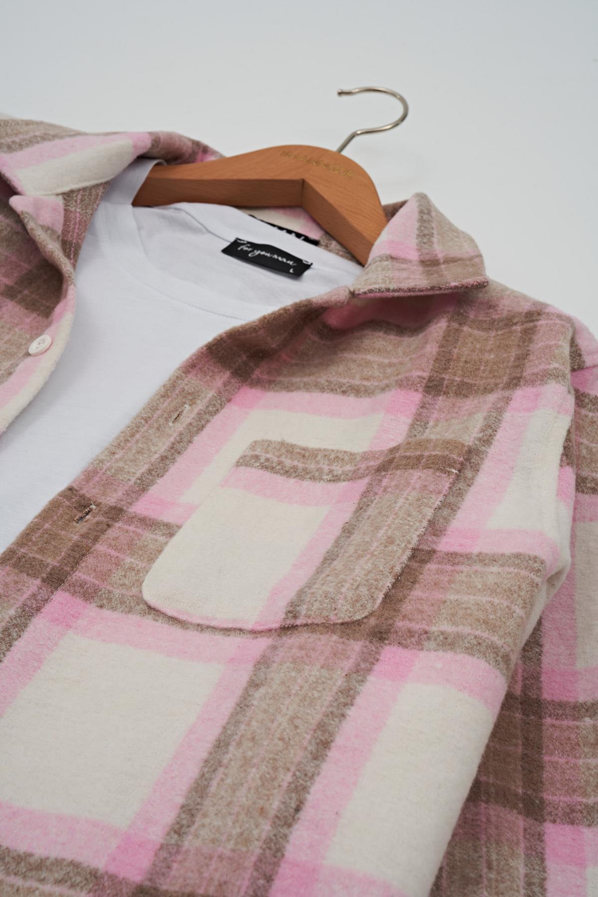 For You Man Flanel Boxy Pembe Çizgili Gömlek  For You Man Flanel Regular Pembe Çizgili Gömlek 