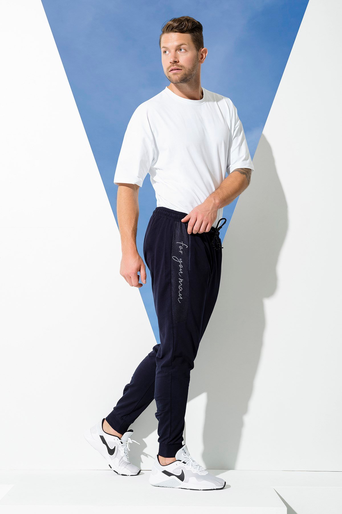 For You Man/For You Moda For You Man For You Man 2 li Pamuklu Yanı File Detay Tshırt Lacivert Joger Takım