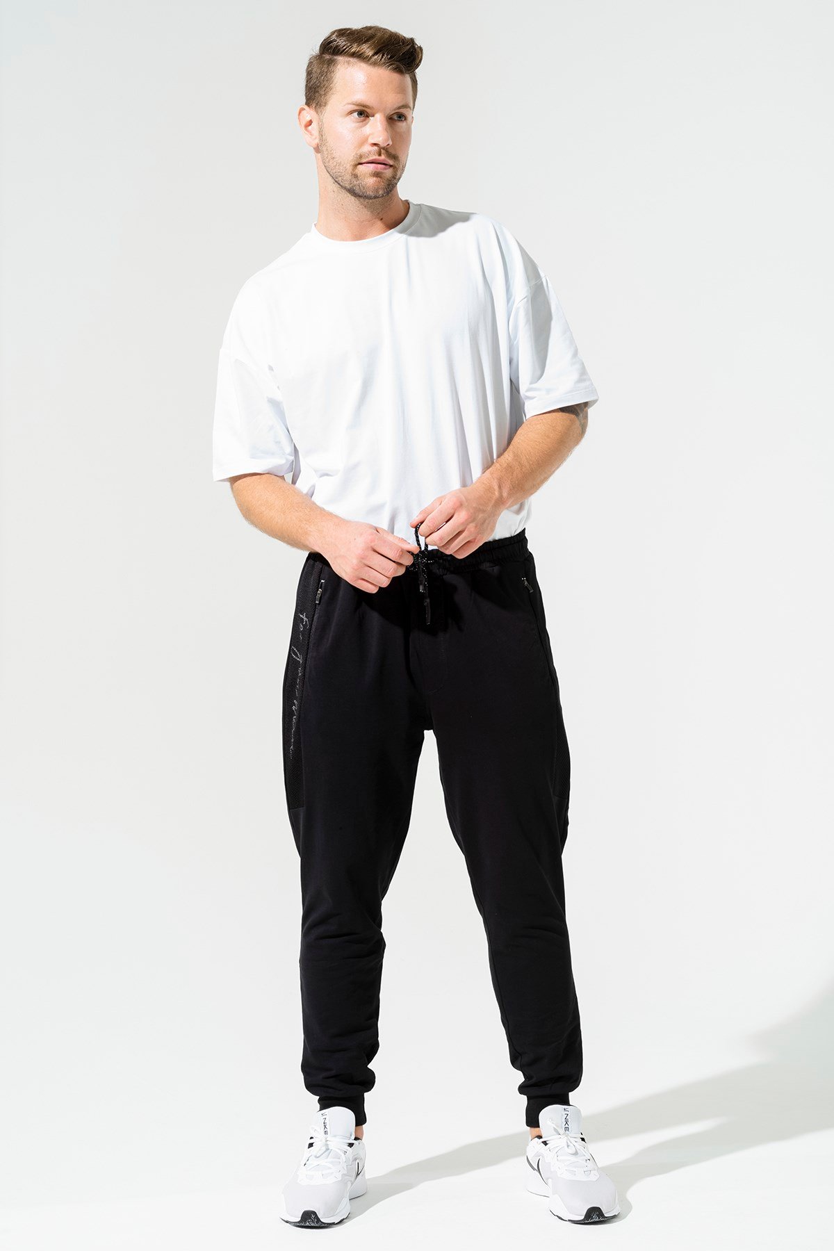 For You Man/For You Moda For You Man For You Man 2 li Pamuklu Yanı File Detay Tshırt Siyah Joger Takım