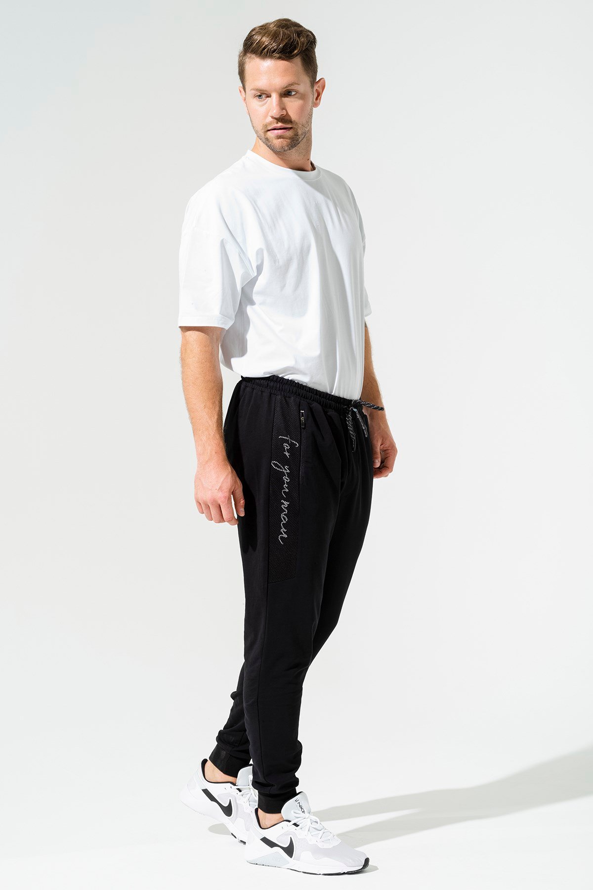 For You Man/For You Moda For You Man For You Man 2 li Pamuklu Yanı File Detay Tshırt Siyah Joger Takım