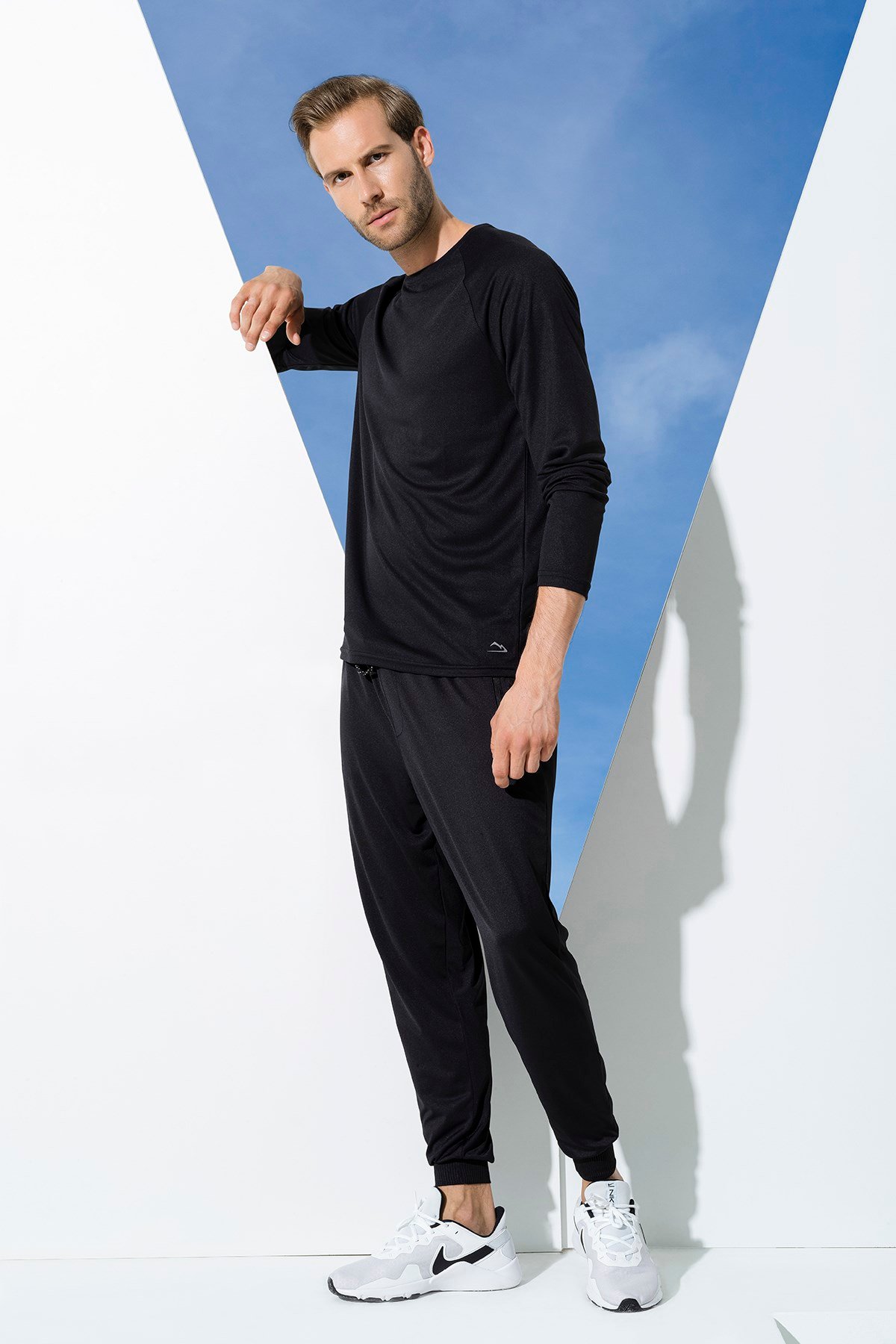 For You Man/For You Moda For You Man For You Man 2 li  Uzun Kol Reflektör Detay Tshırt Siyah Joger Takım