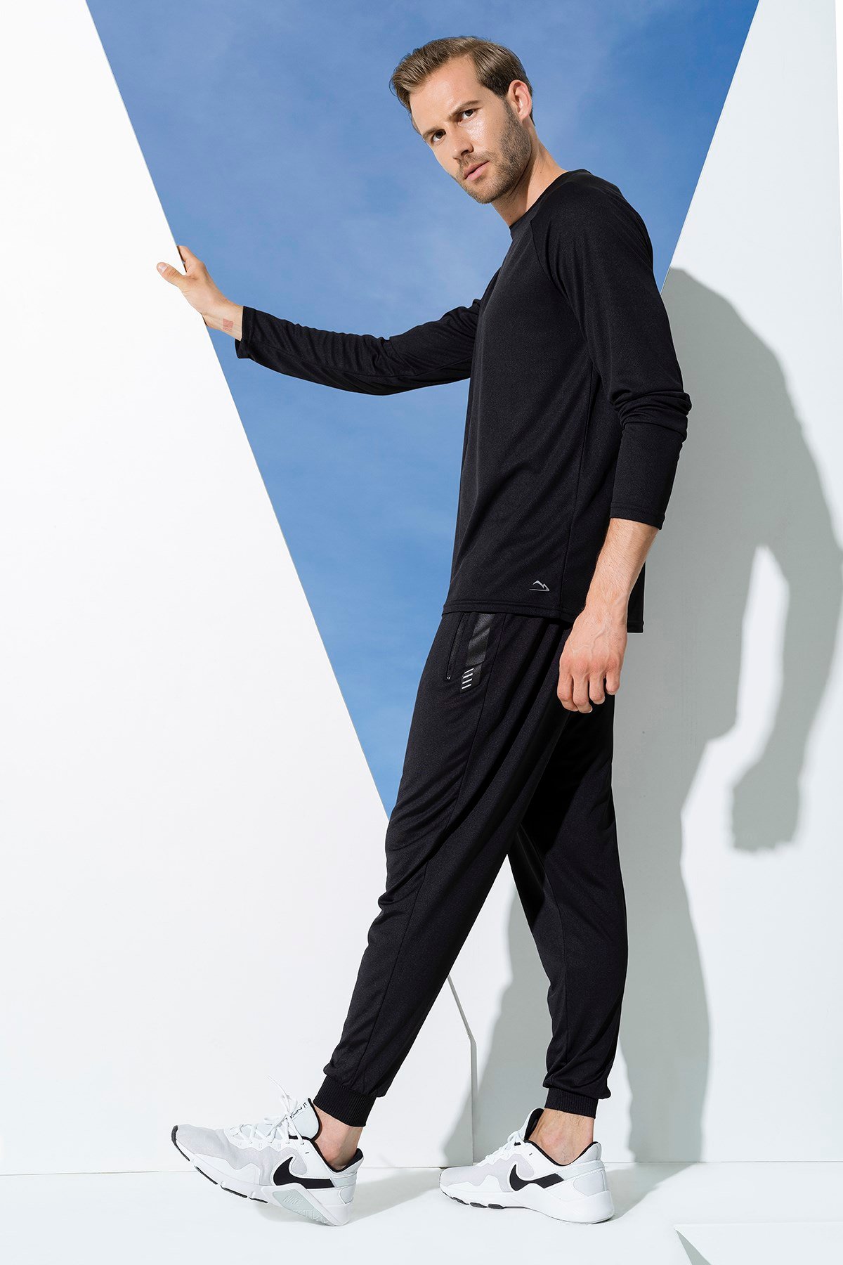 For You Man/For You Moda For You Man For You Man 2 li  Uzun Kol Reflektör Detay Tshırt Siyah Joger Takım