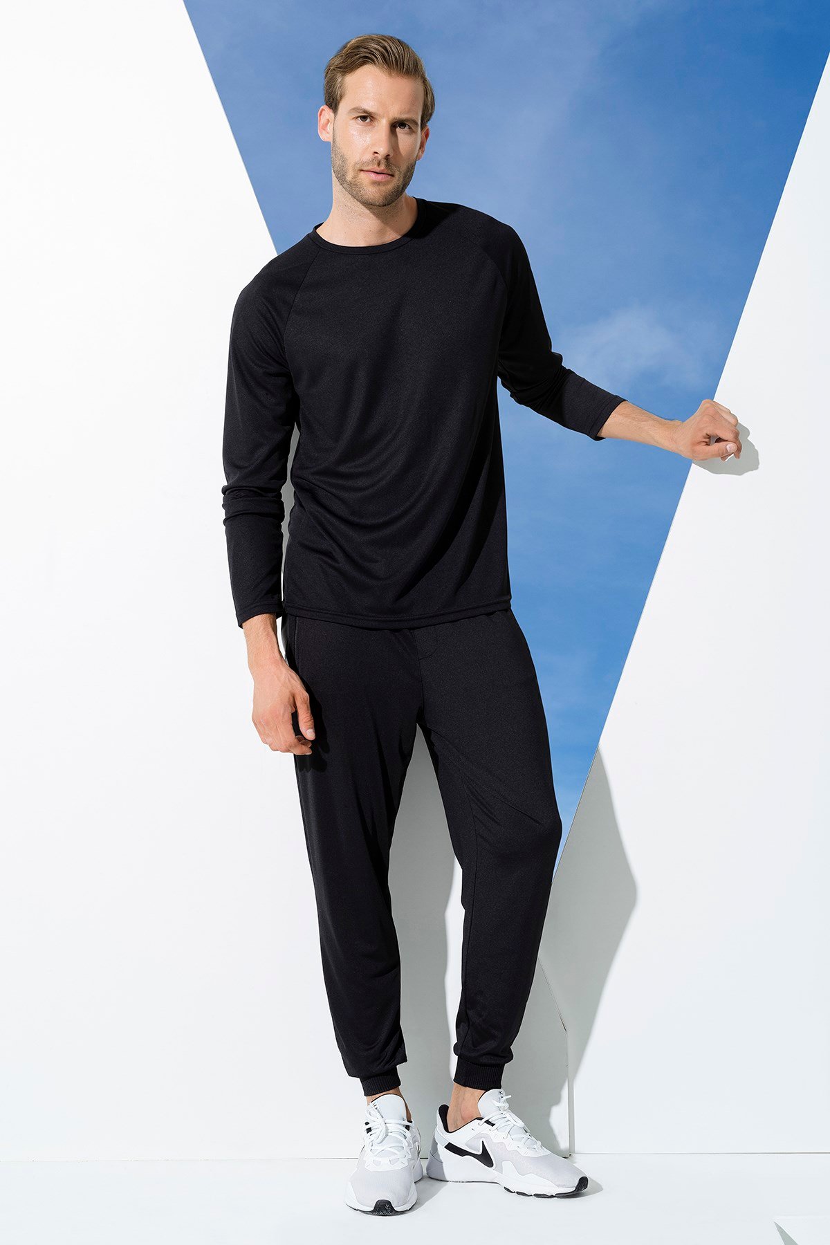 For You Man/For You Moda For You Man For You Man 2 li  Uzun Kol Reflektör Detay Tshırt Siyah Joger Takım