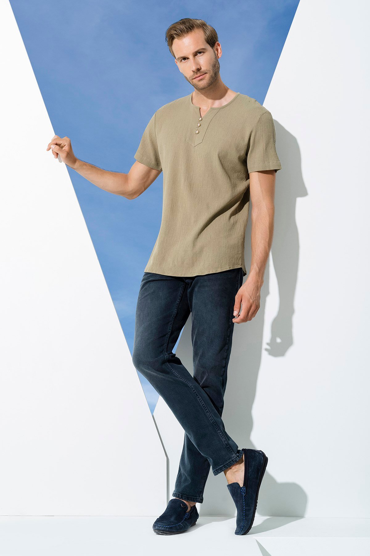 For You Man/For You Moda For You Man For You Man Organik 3 Düğme Kısakol Haki Gömlek