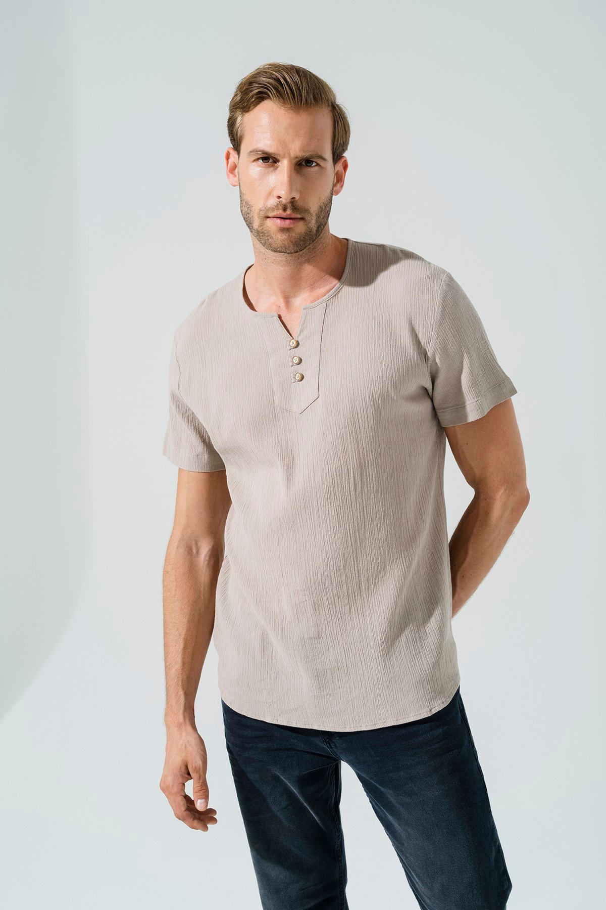 For You Man/For You Moda For You Man For You Man Organik 3 Düğme Kısakol Taş Gömlek