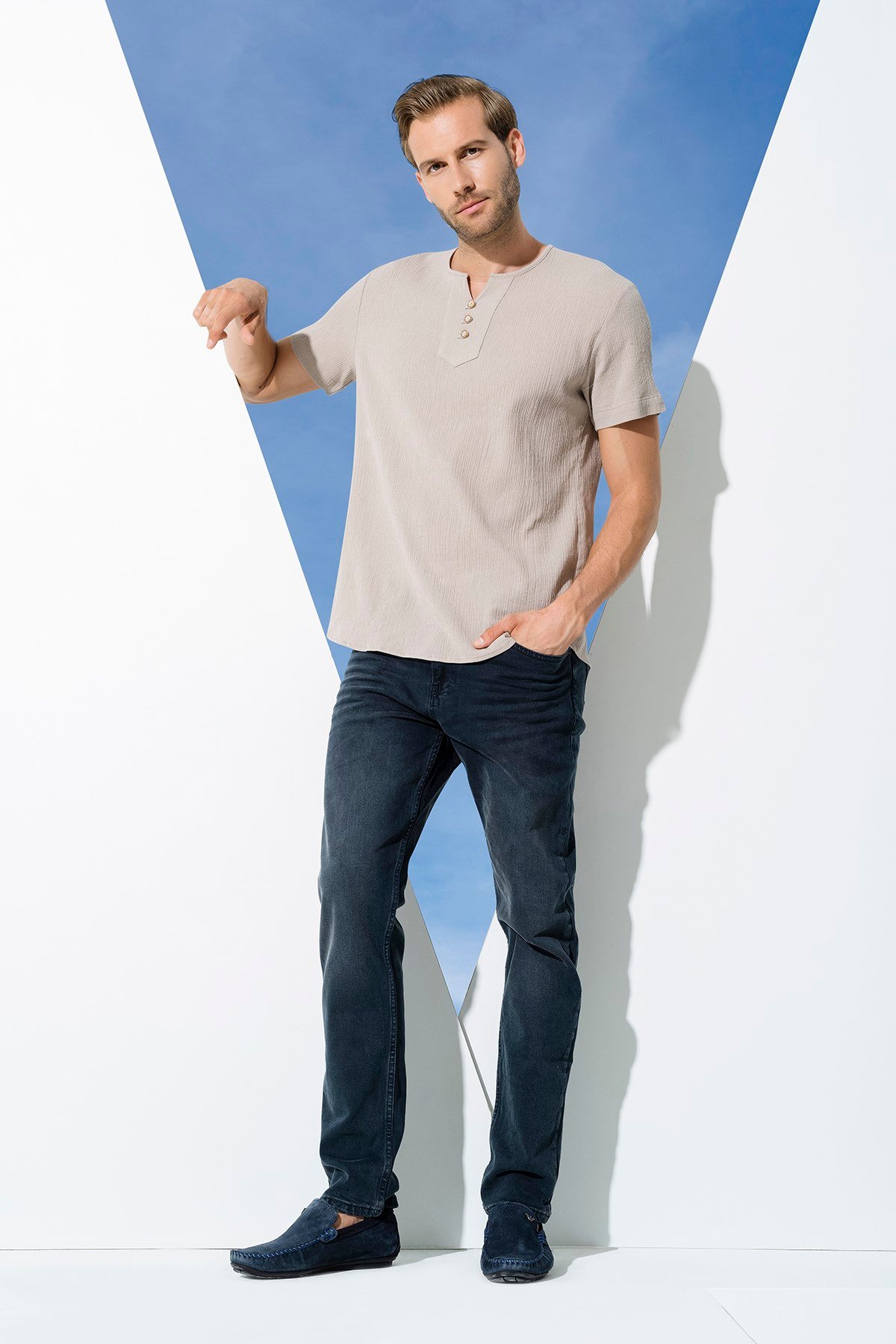 For You Man/For You Moda For You Man For You Man Organik 3 Düğme Kısakol Taş Gömlek