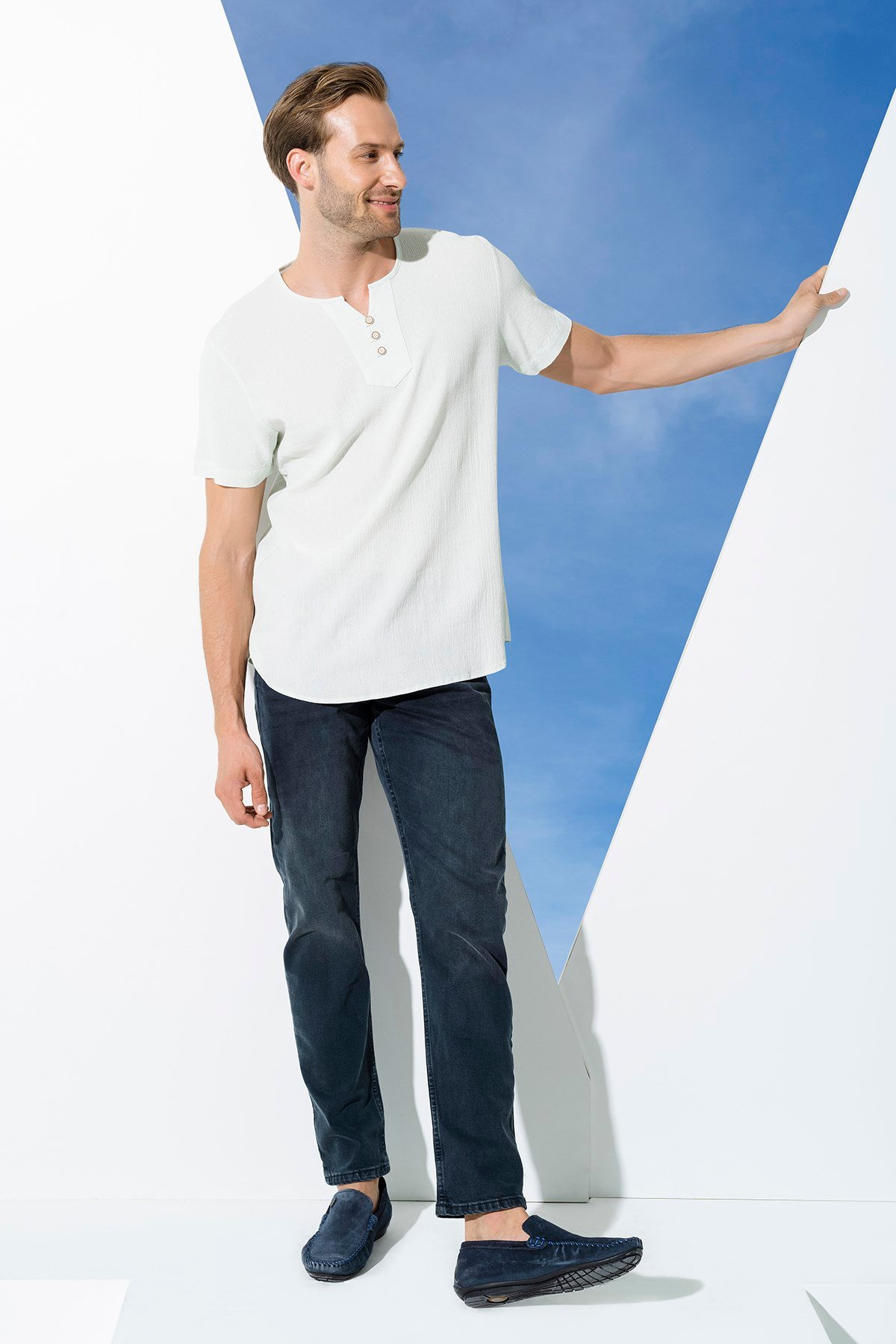 For You Man/For You Moda For You Man For You Man Organik 3 Düğme Kısakol Yeşil Gömlek