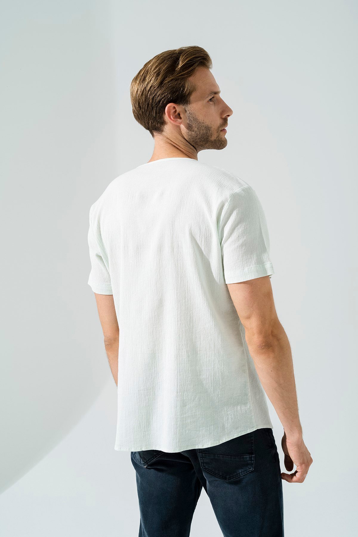 For You Man/For You Moda For You Man For You Man Organik 3 Düğme Kısakol Yeşil Gömlek