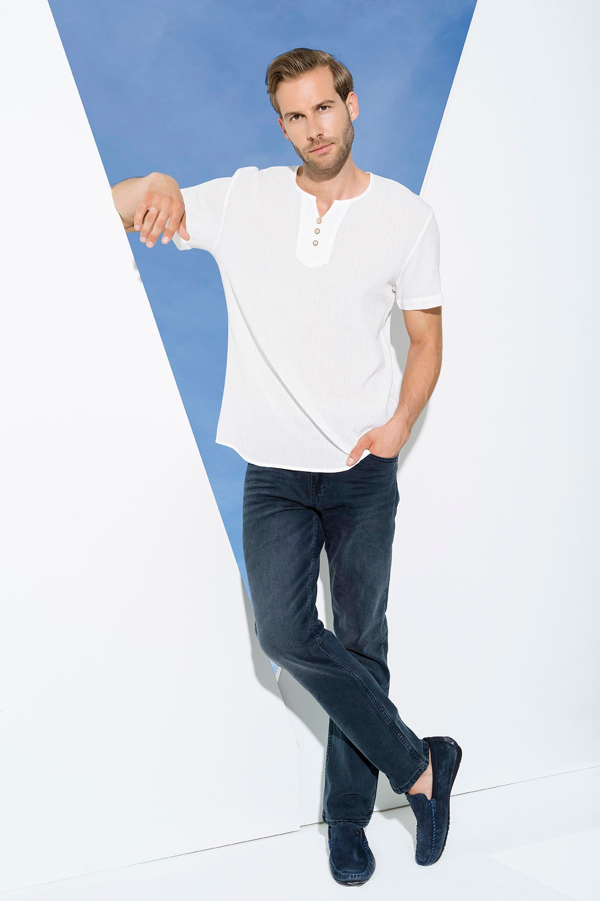 For You Man/For You Moda For You Man For You Man Organik 3 Düğme Kısakol Beyaz Gömlek