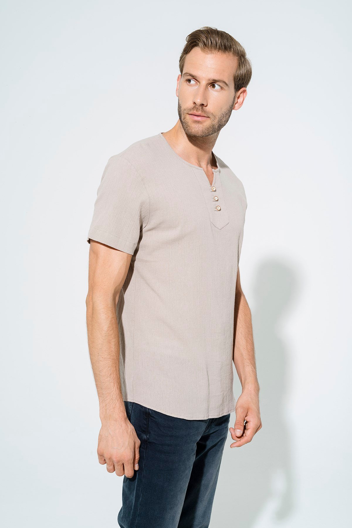 For You Man/For You Moda For You Man For You Man Organik 3 Düğme Kısakol Taş Gömlek