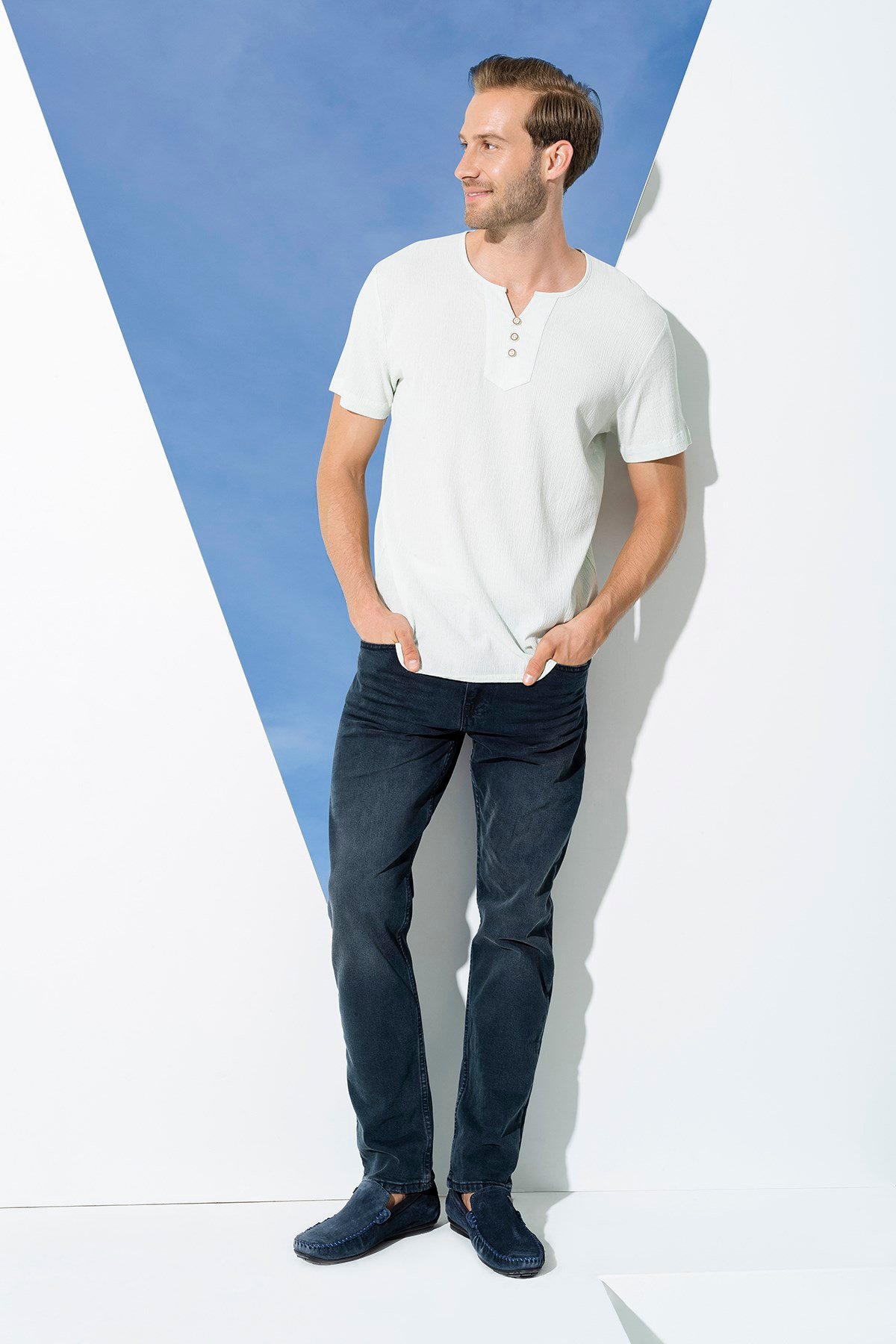 For You Man/For You Moda For You Man For You Man Organik 3 Düğme Kısakol Yeşil Gömlek