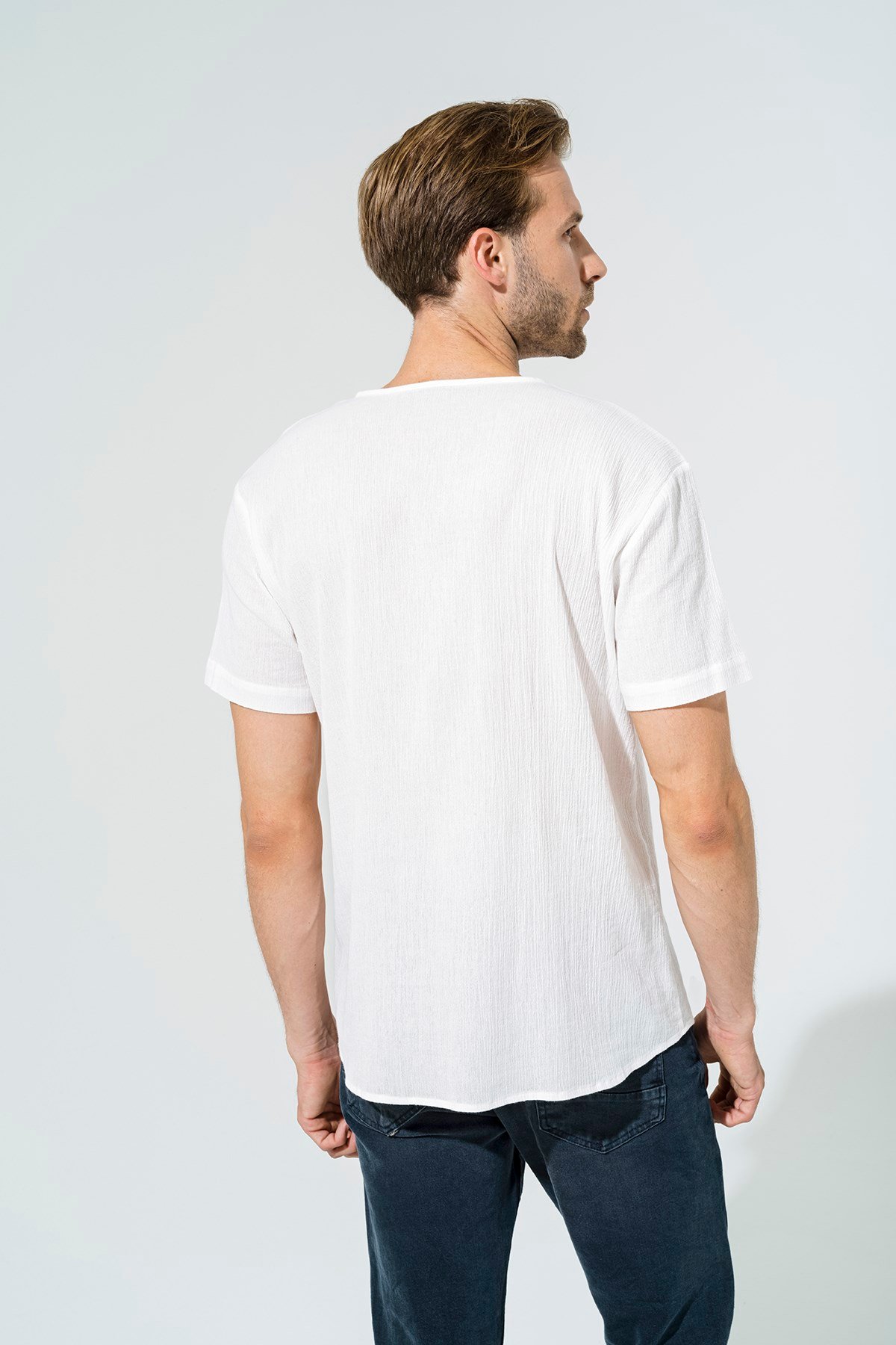 For You Man/For You Moda For You Man For You Man Organik 3 Düğme Kısakol Beyaz Gömlek