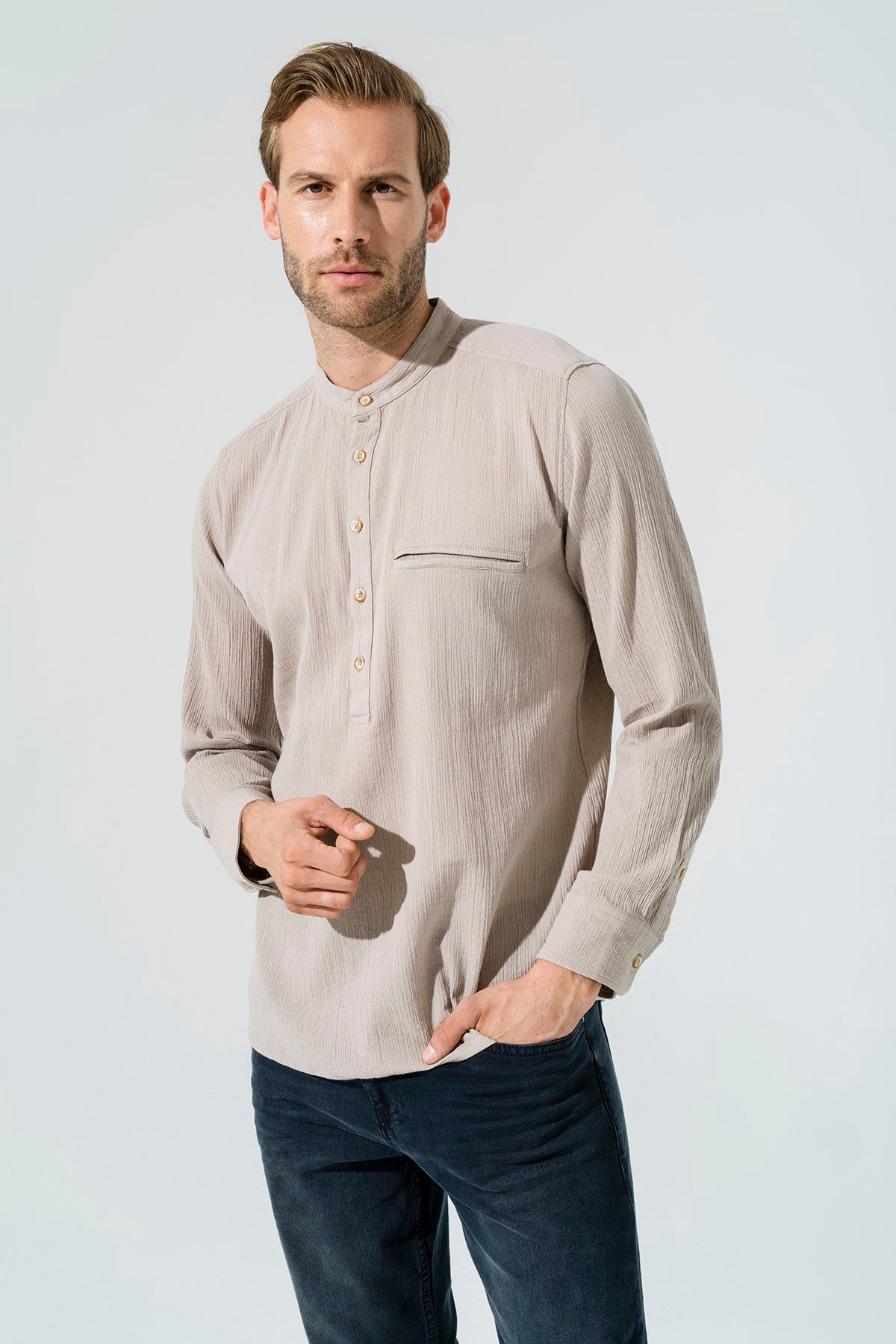 For You Man/For You Moda For You Man For You Man Organik Cepli Hakim Yaka Uzun Kol Taş Gömlek 