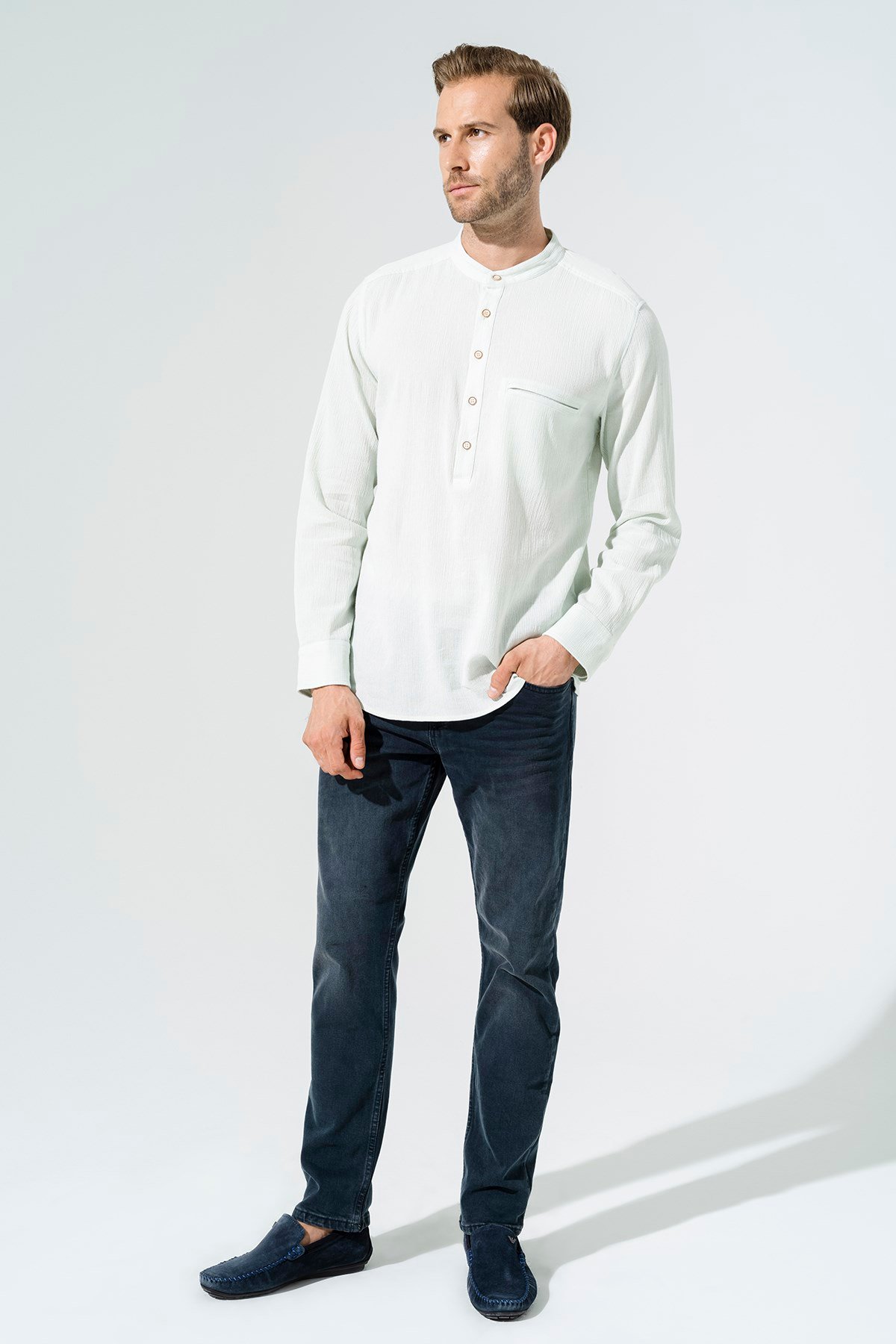 For You Man/For You Moda For You Man For You Man Organik Cepli Hakim Yaka Uzun Kol Mint Yeşil Gömlek