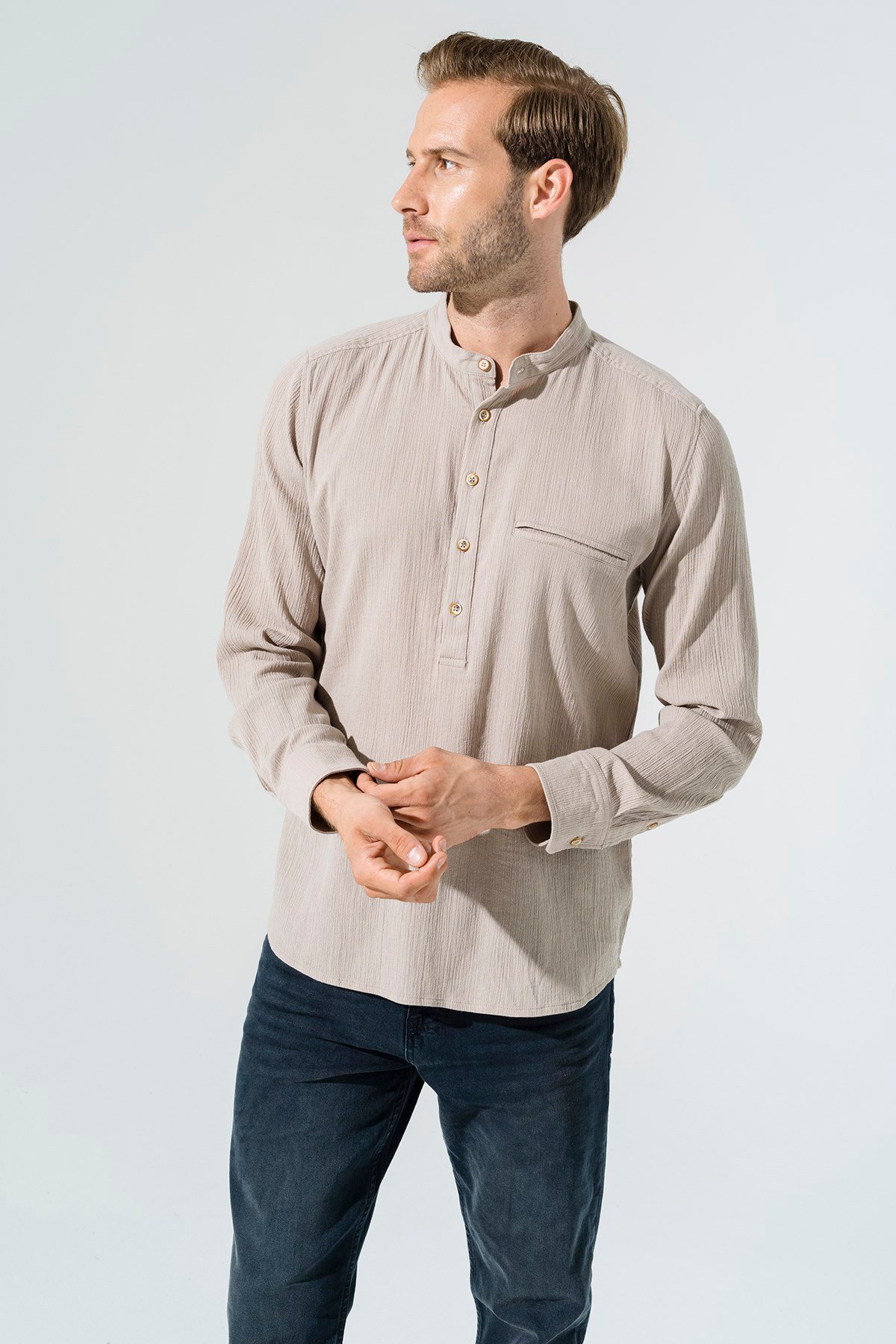 For You Man/For You Moda For You Man For You Man Organik Cepli Hakim Yaka Uzun Kol Taş Gömlek 