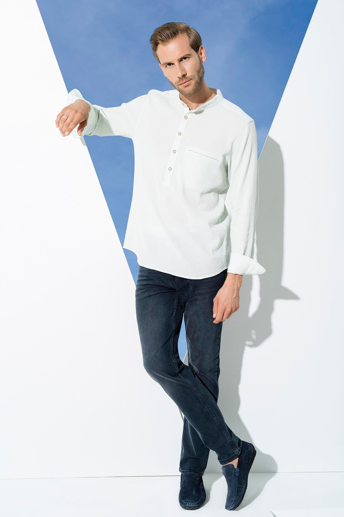 For You Man/For You Moda For You Man For You Man Organik Cepli Hakim Yaka Uzun Kol Mint Yeşil Gömlek