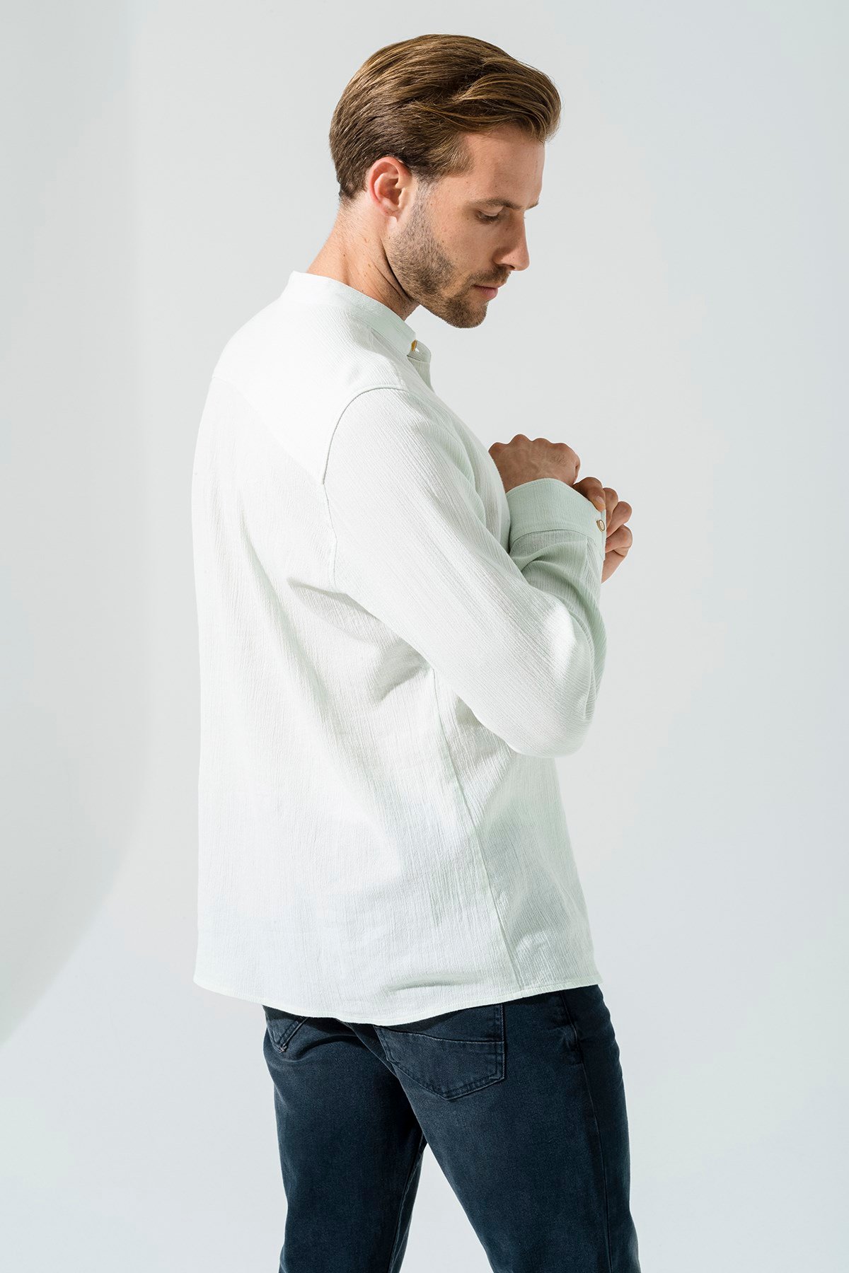 For You Man/For You Moda For You Man For You Man Organik Cepli Hakim Yaka Uzun Kol Mint Yeşil Gömlek