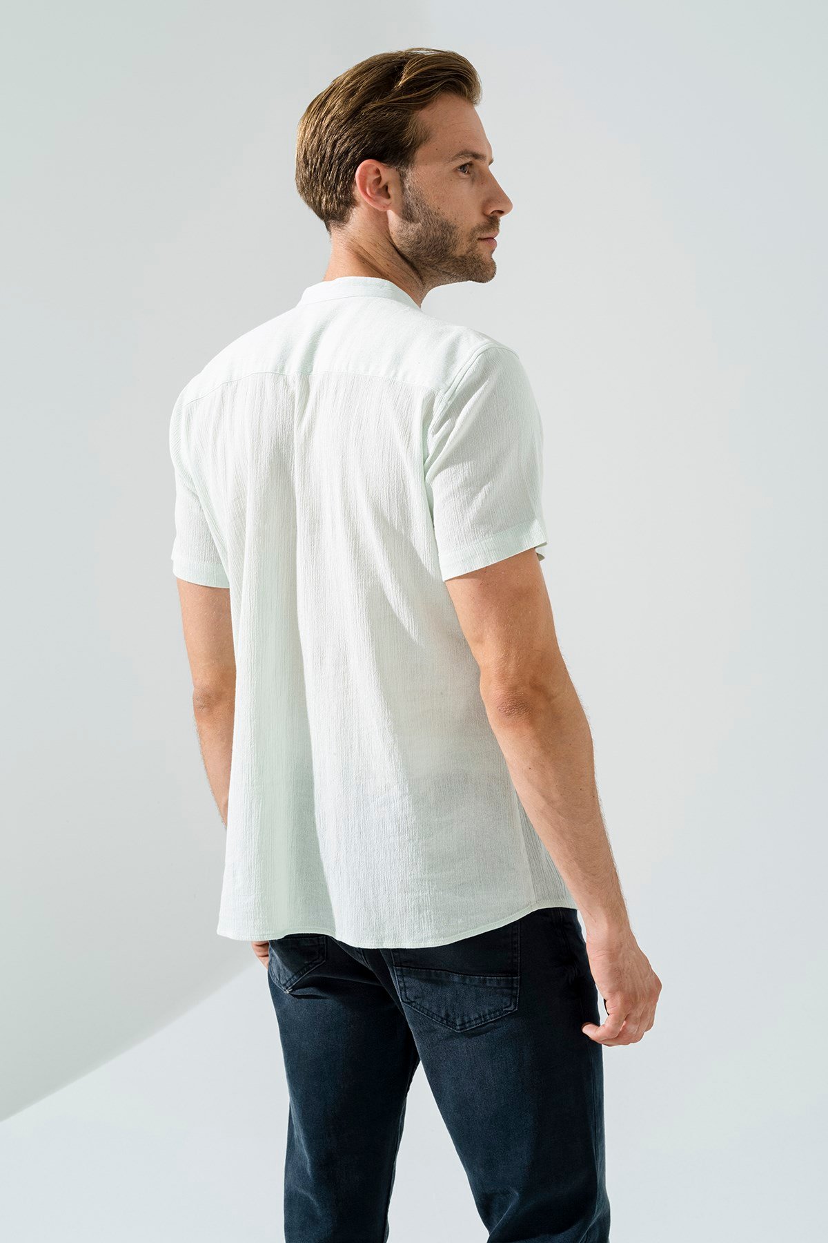 For You Man/For You Moda For You Man For You Man Organik Hakim Yaka Tam Pat Kısakol Yeşil Gömlek