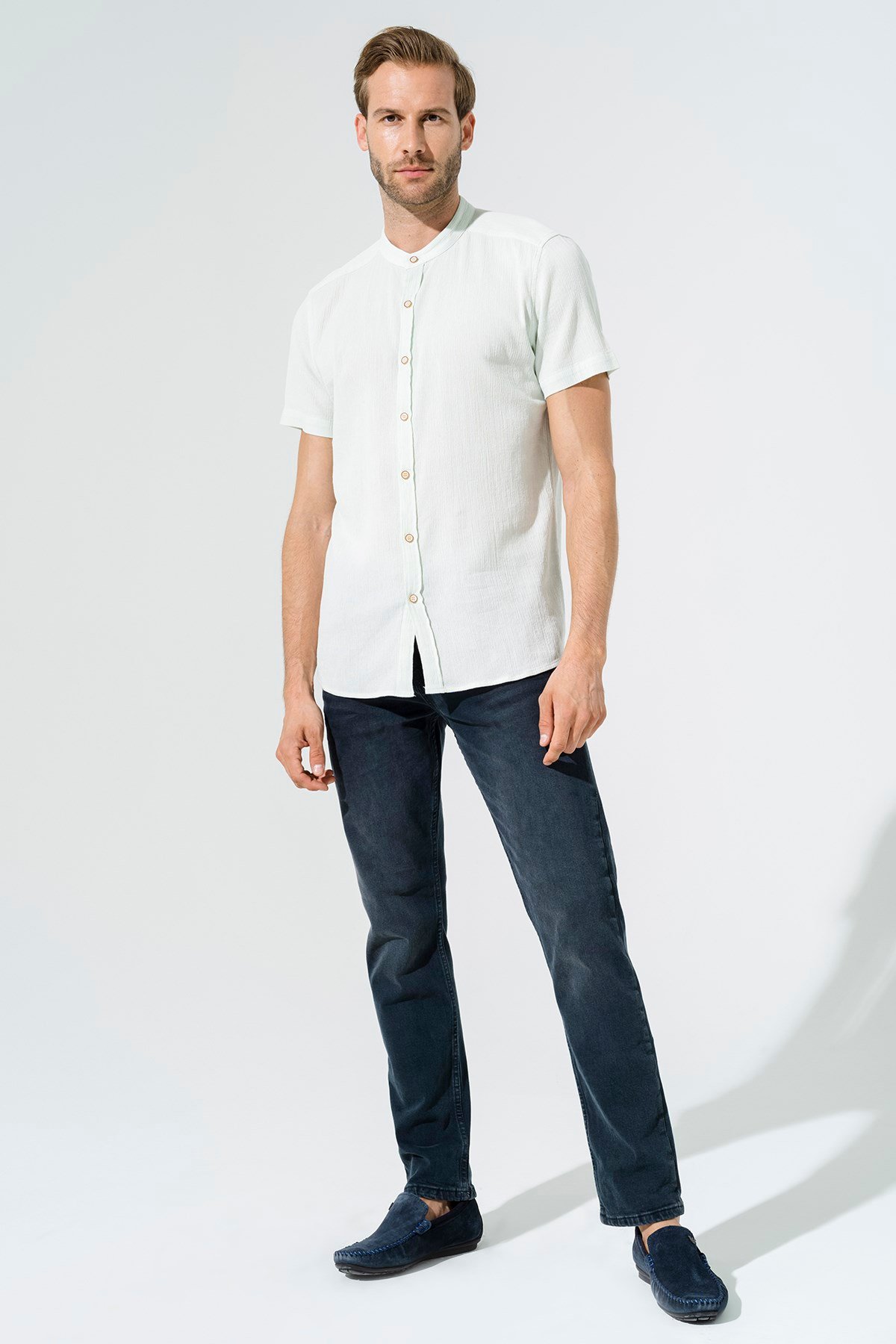 For You Man/For You Moda For You Man For You Man Organik Hakim Yaka Tam Pat Kısakol Yeşil Gömlek