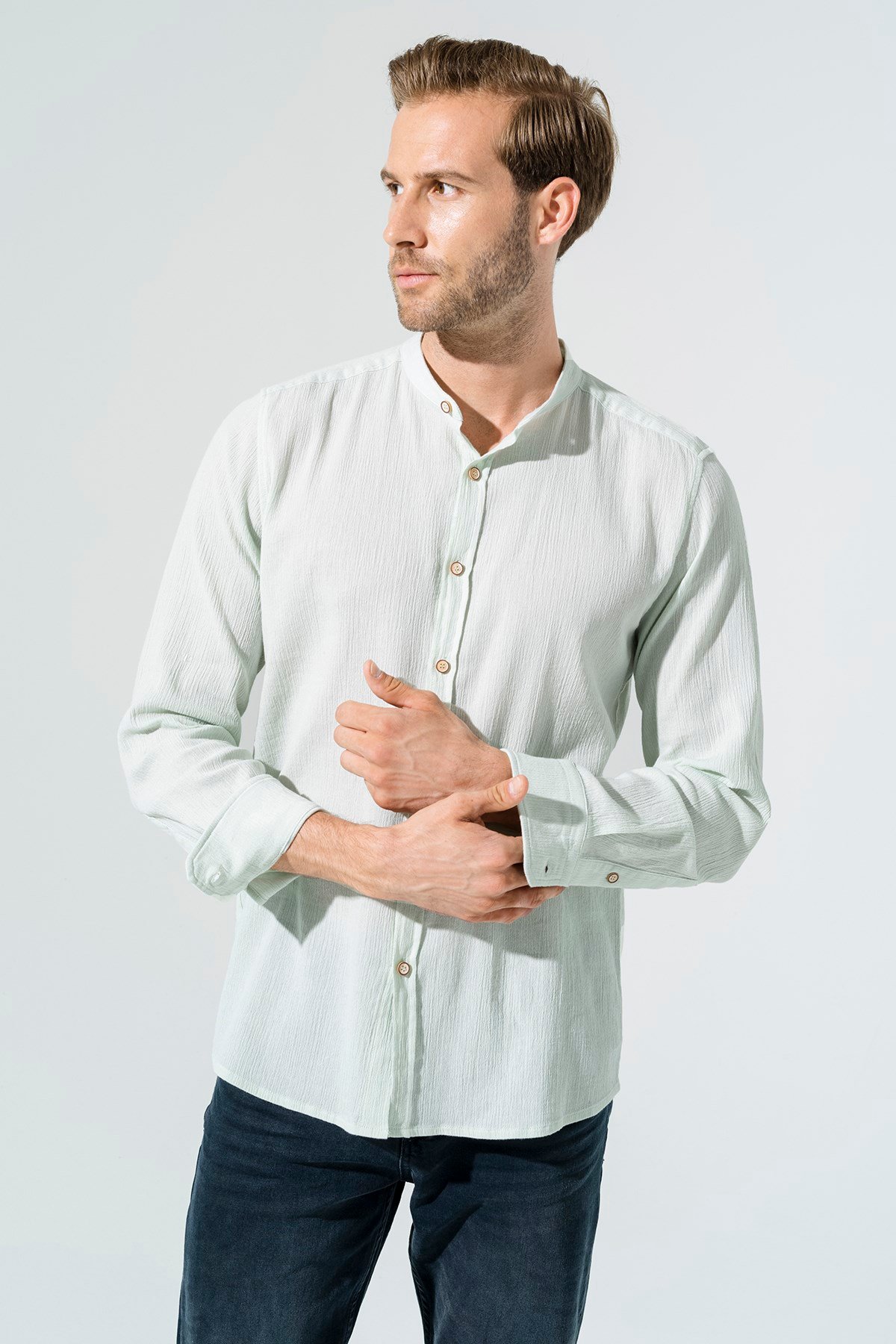 For You Man/For You Moda For You Man For You Man Organik Hakim Yaka Uzun Kol Mint Yeşil Gömlek