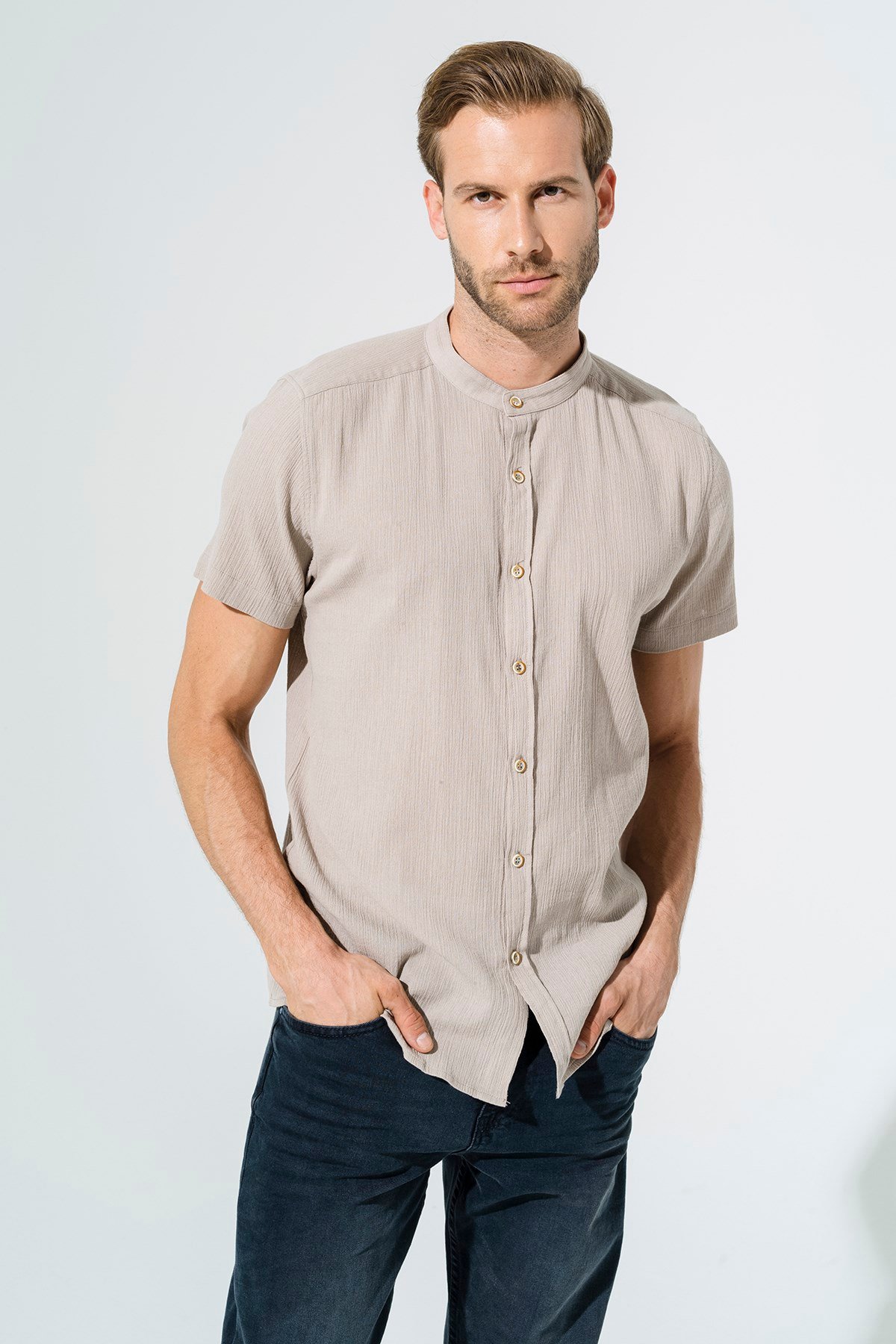 For You Man/For You Moda For You Man For You Man Organik Hakim Yaka Tam Pat Kısakol Taş Gömlek