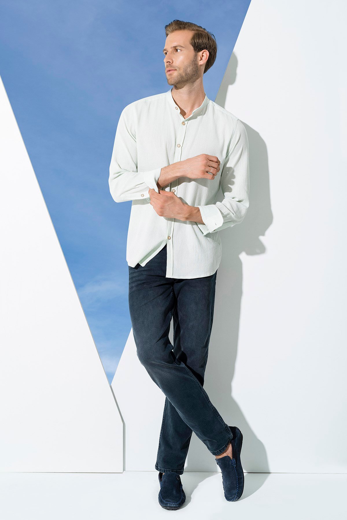 For You Man/For You Moda For You Man For You Man Organik Hakim Yaka Uzun Kol Mint Yeşil Gömlek