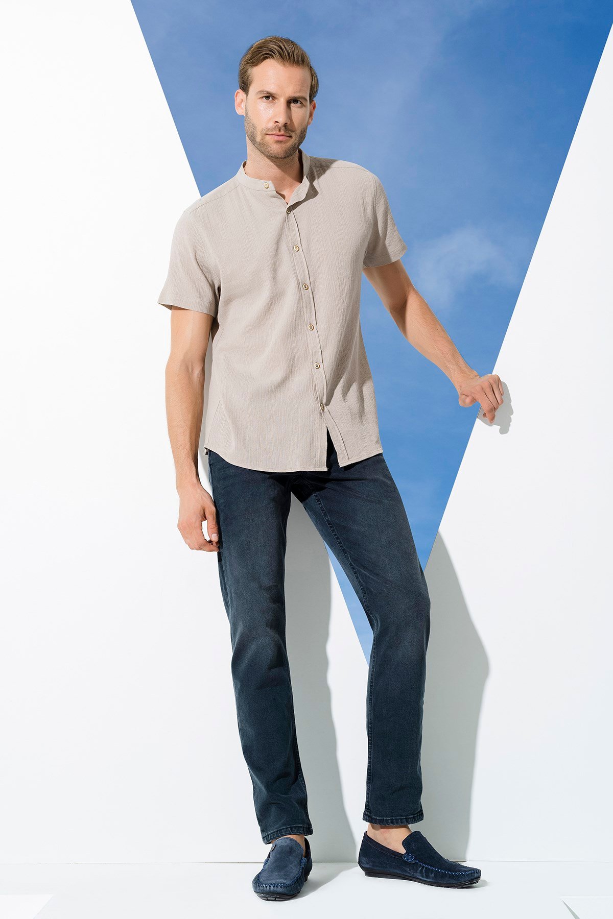 For You Man/For You Moda For You Man For You Man Organik Hakim Yaka Tam Pat Kısakol Taş Gömlek